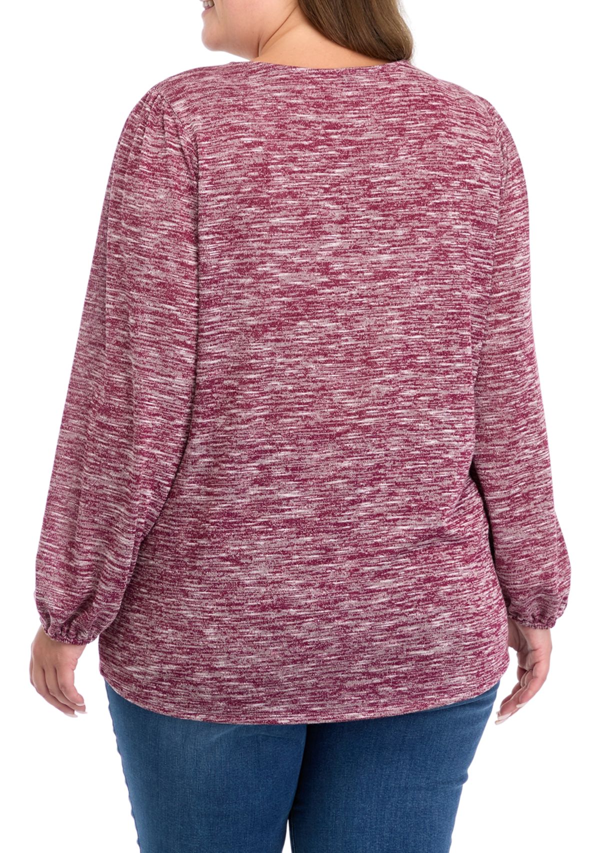 Plus Size Long Sleeve Henley Heather Top