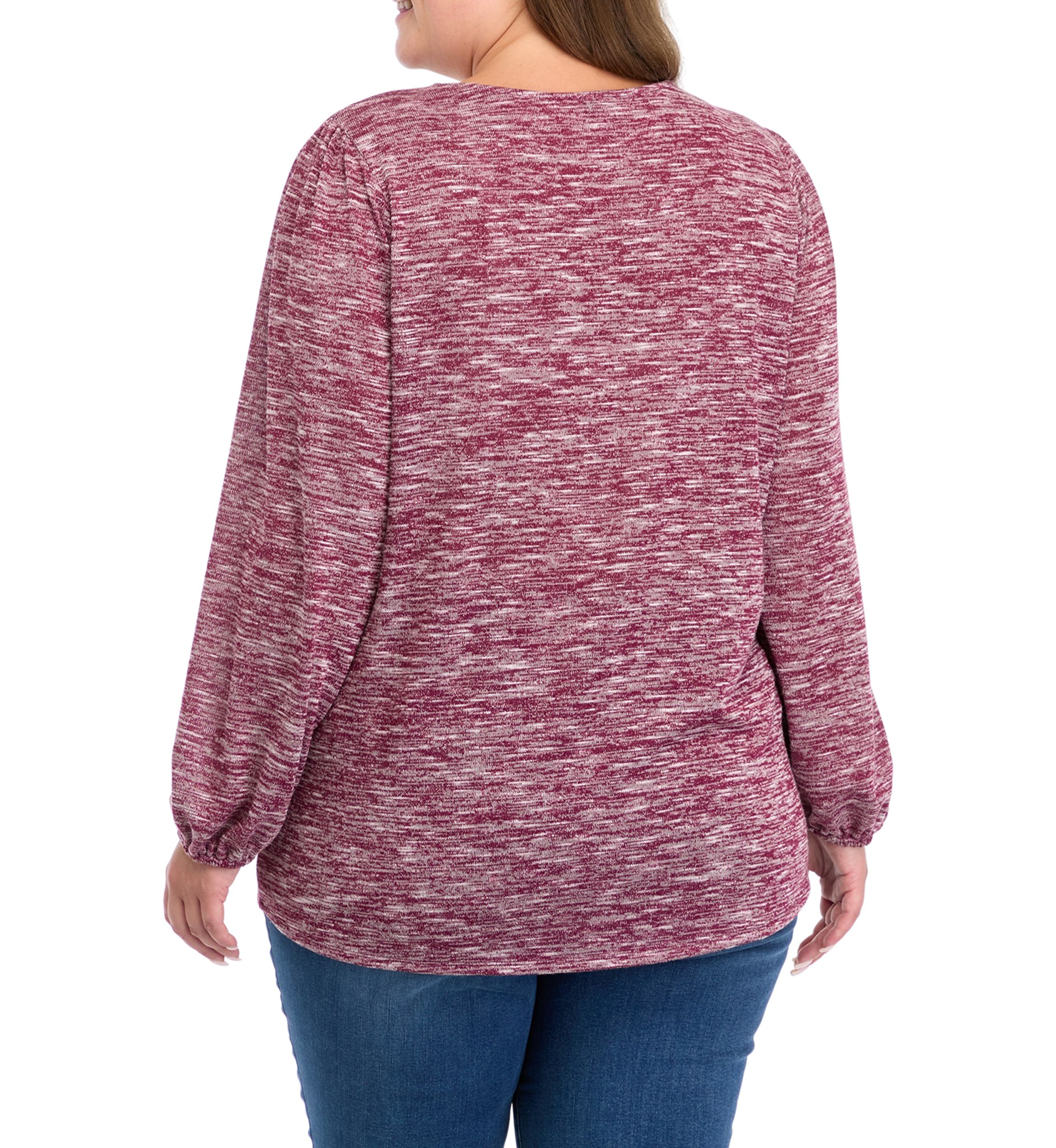 Plus Size Long Sleeve Henley Heather Top