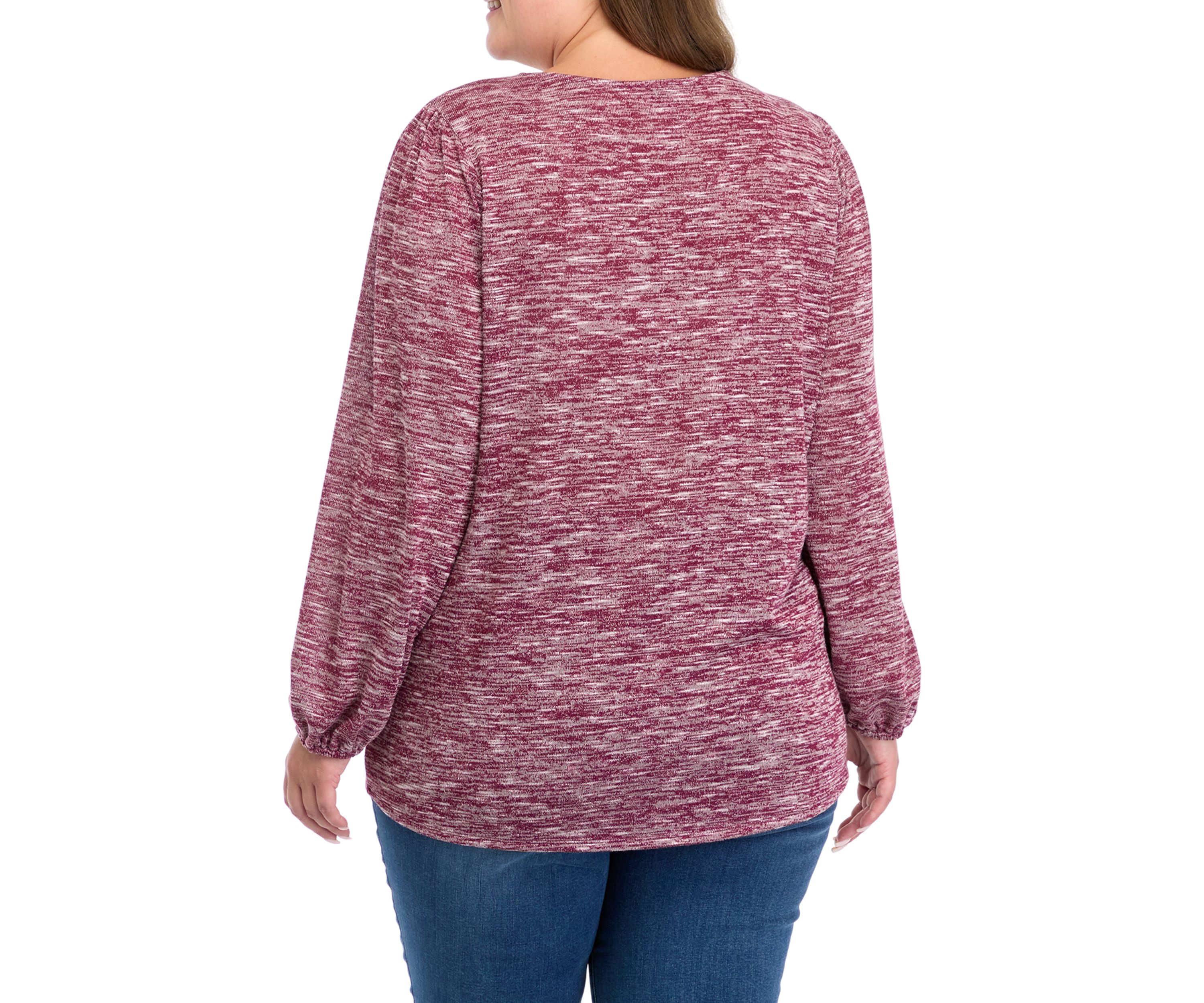 Plus Size Long Sleeve Henley Heather Top