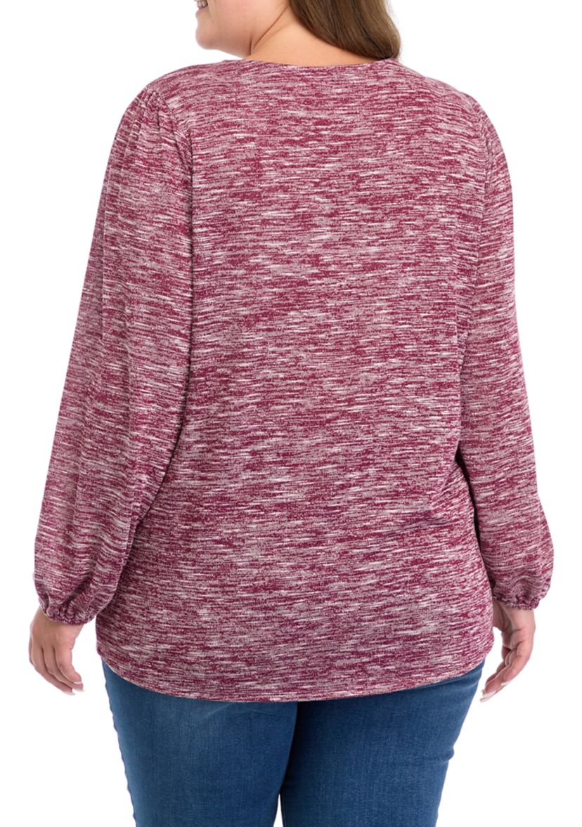 Plus Size Long Sleeve Henley Heather Top