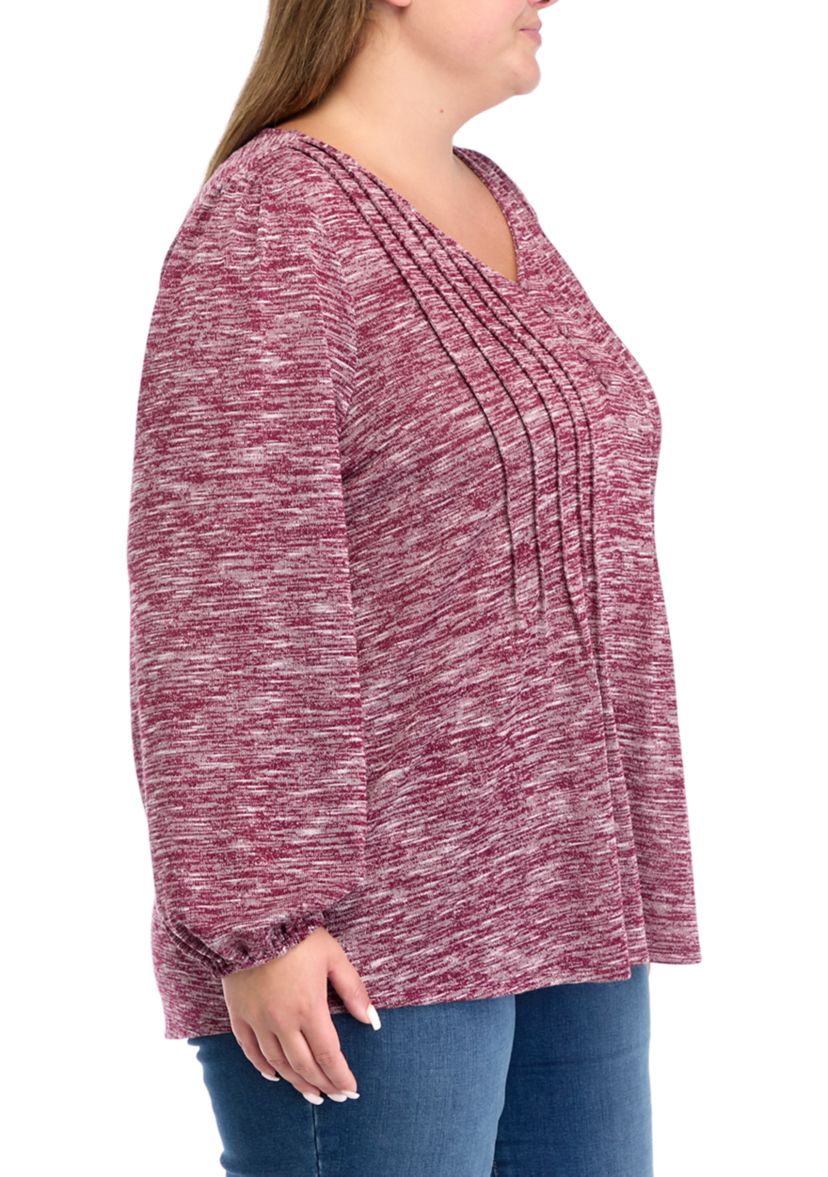 Plus Size Long Sleeve Henley Heather Top