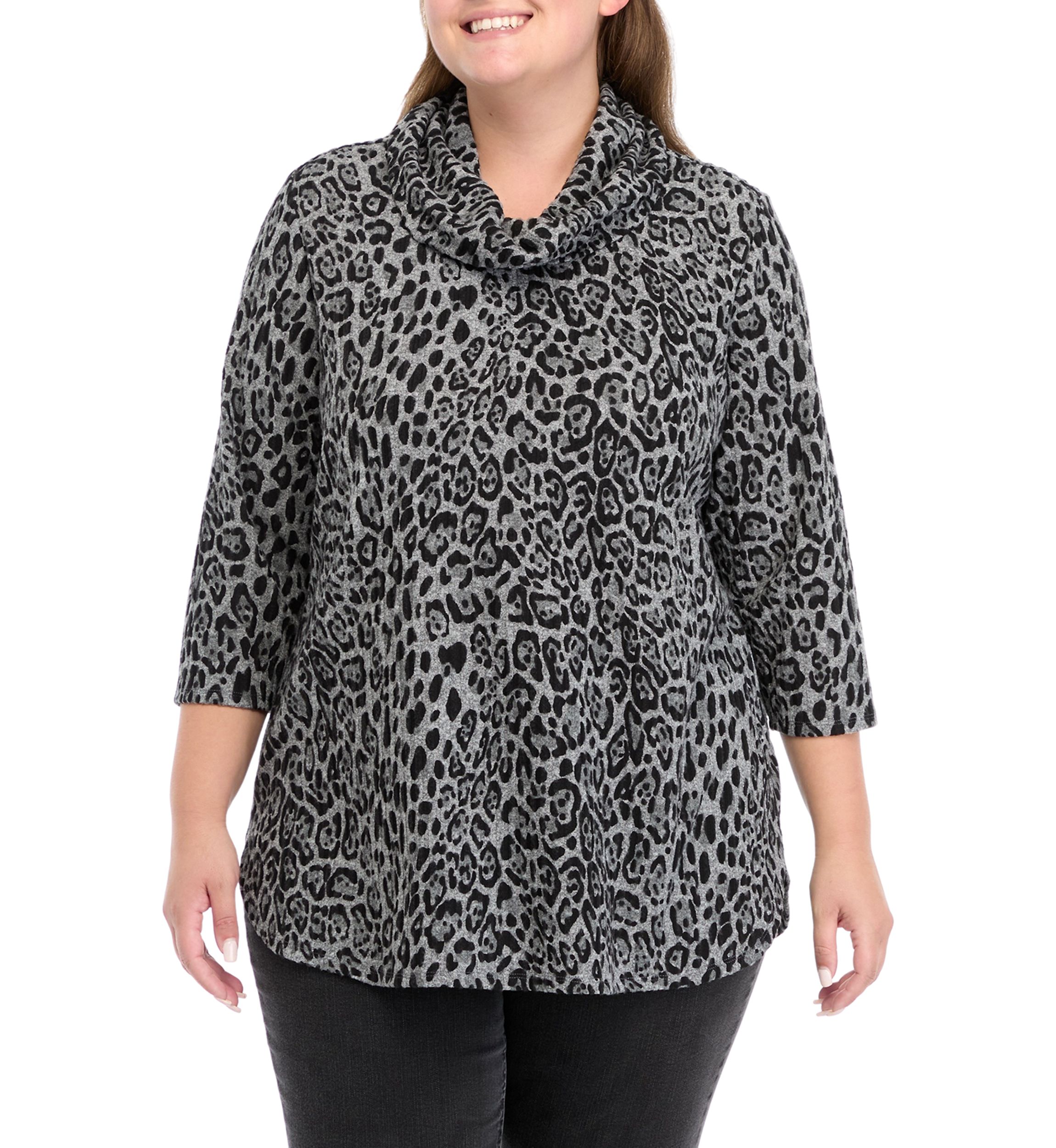 Plus Size Ribbed Hacci Cowl Neck Top 