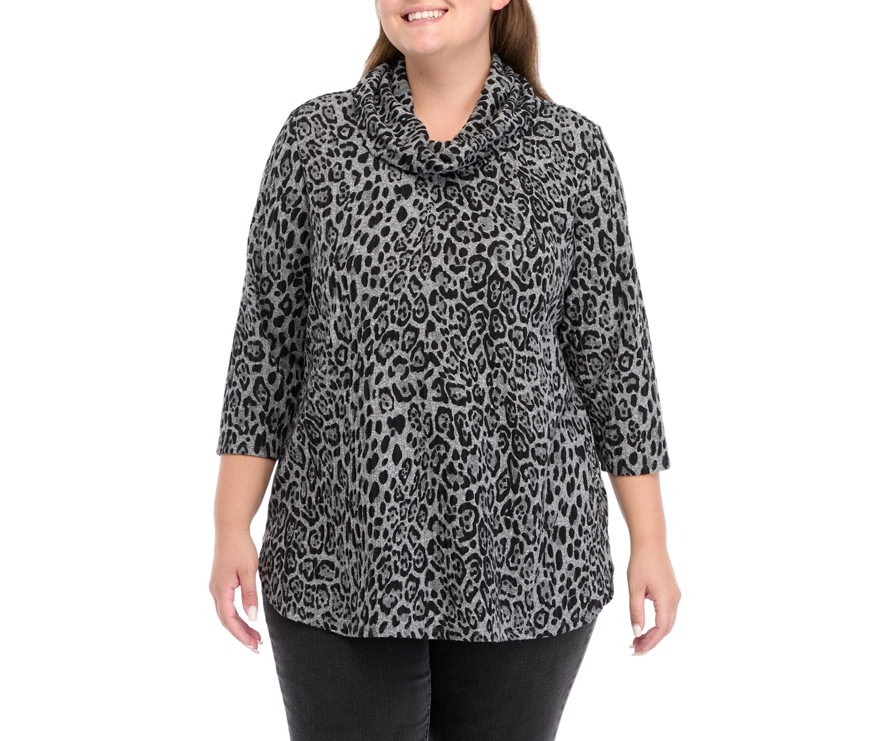 Plus Size Ribbed Hacci Cowl Neck Top 