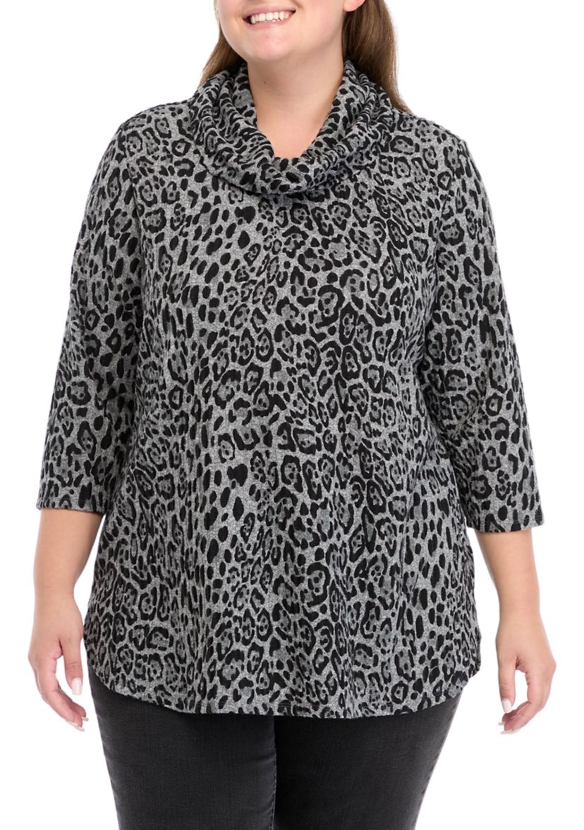 Plus Size Ribbed Hacci Cowl Neck Top 