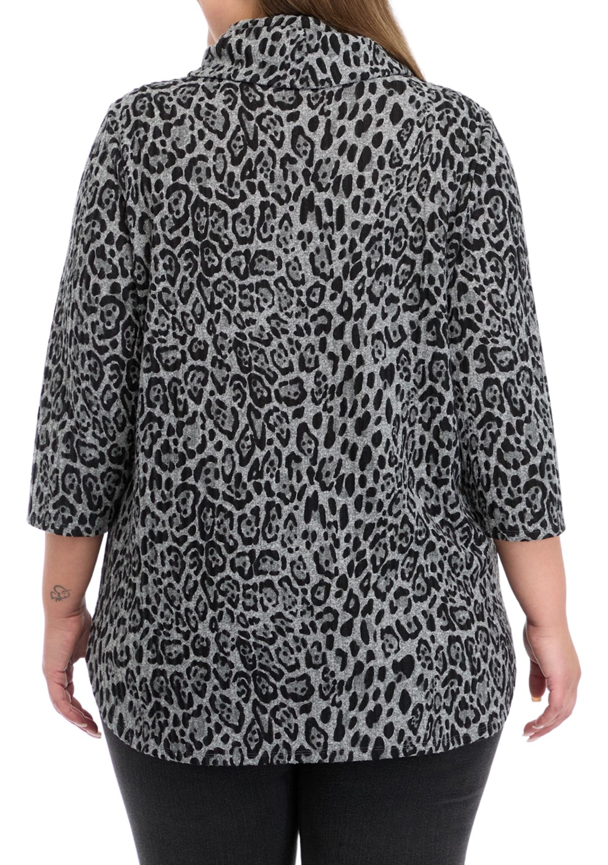 Plus Size Ribbed Hacci Cowl Neck Top 