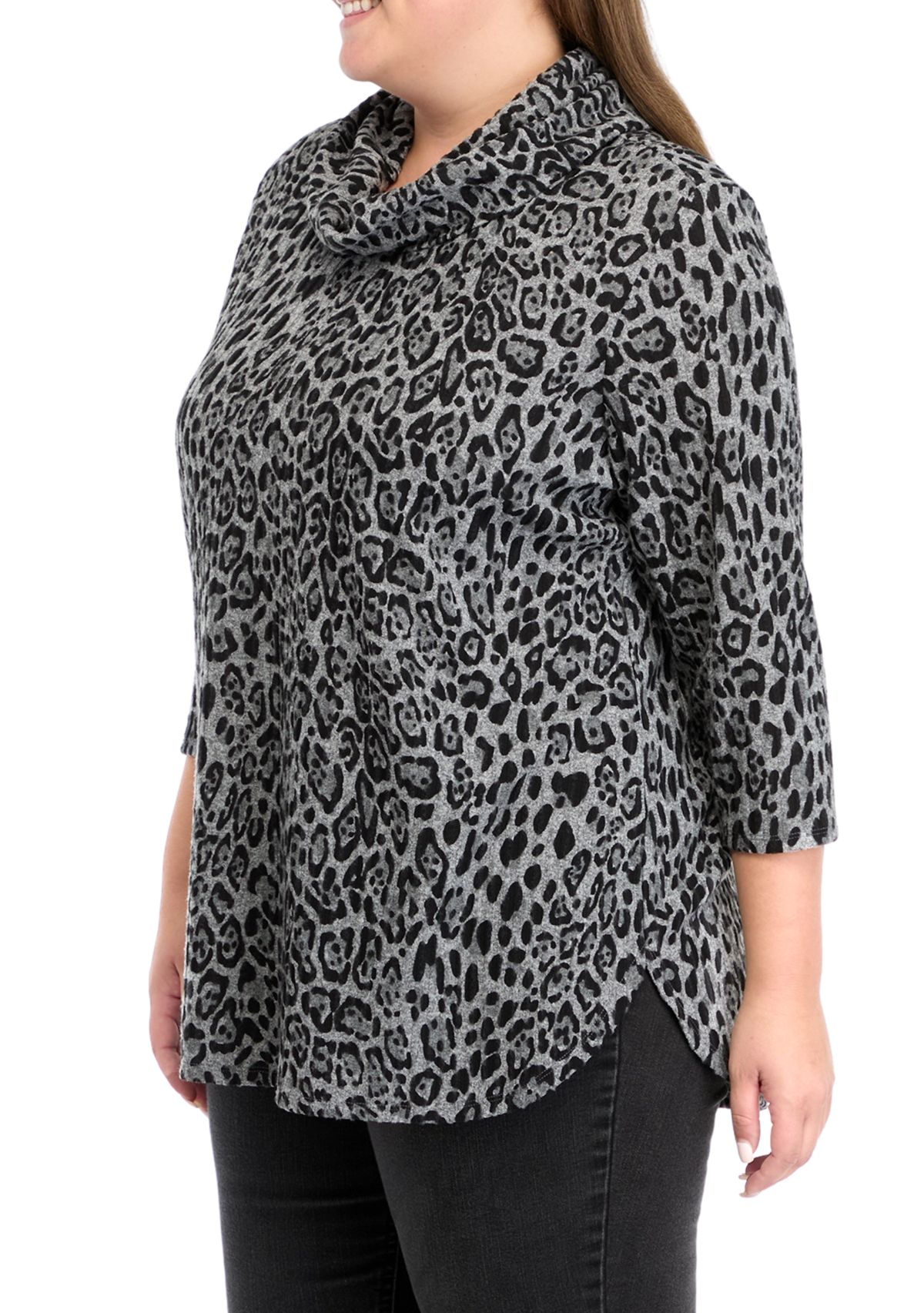 Plus Size Ribbed Hacci Cowl Neck Top 