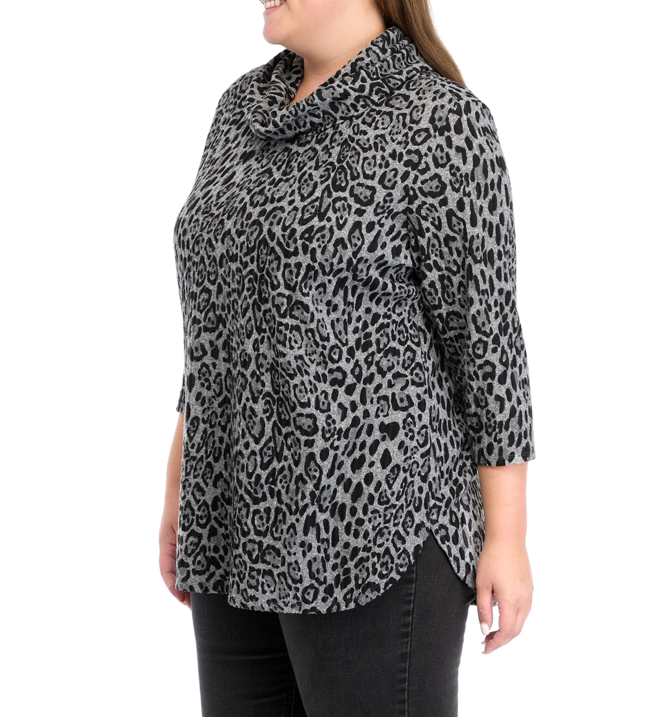 Plus Size Ribbed Hacci Cowl Neck Top 