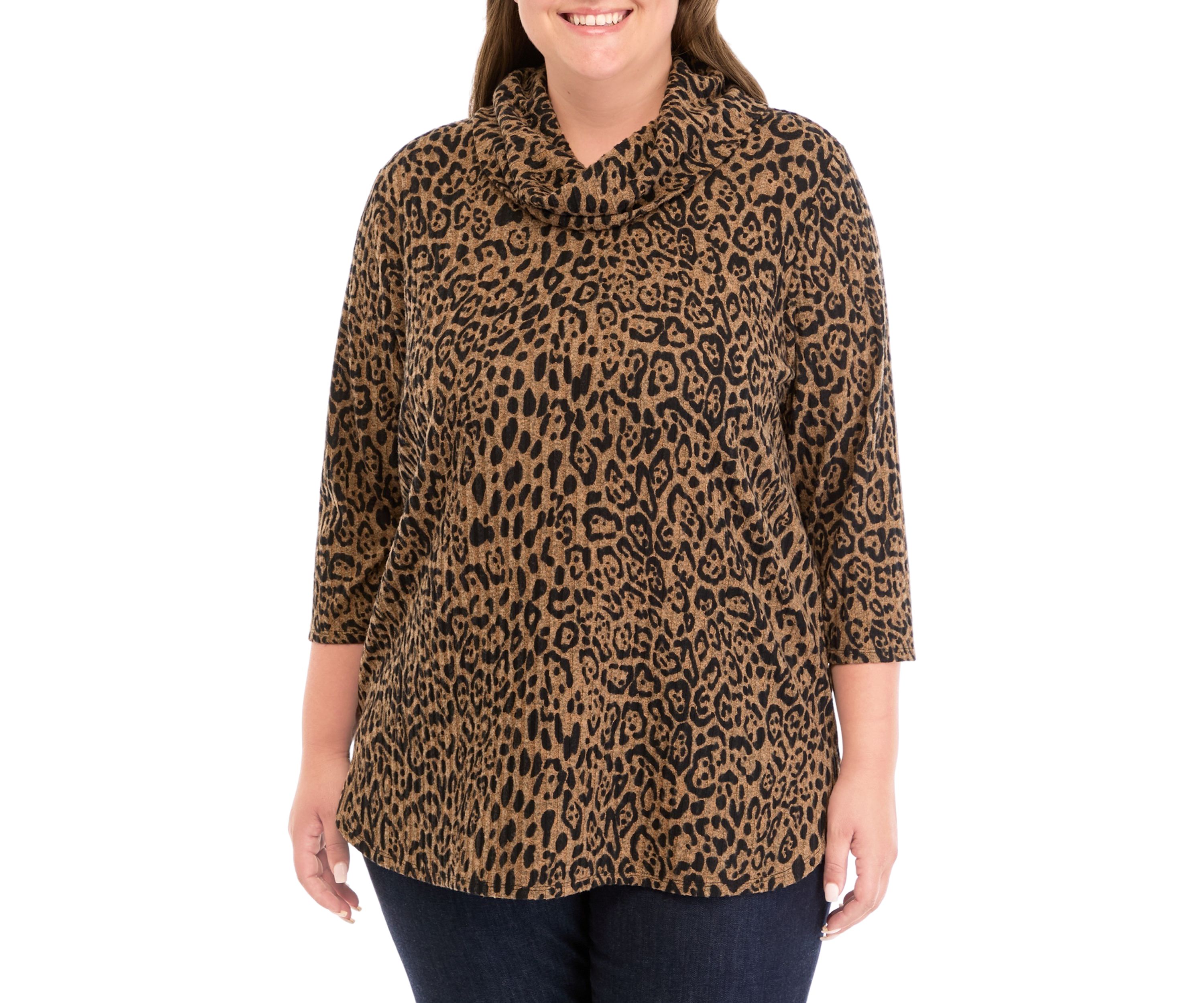 Plus Size Ribbed Knit Printed Hacci Sweater