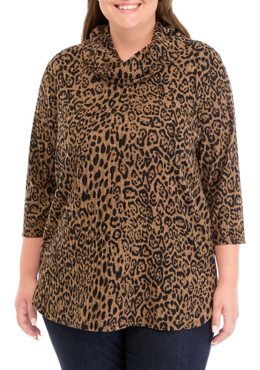 Plus Size Ribbed Knit Printed Hacci Sweater