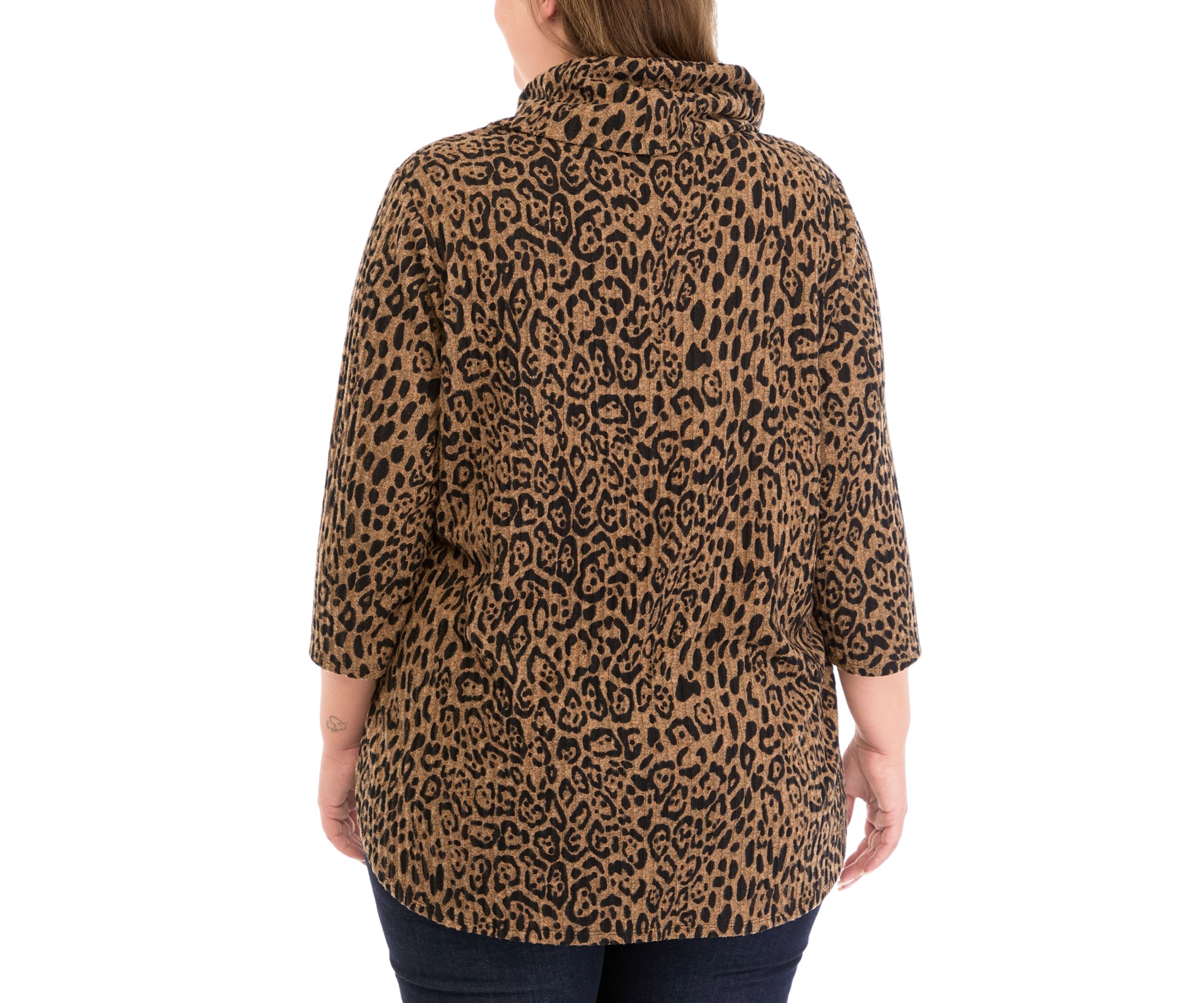 Plus Size Ribbed Knit Printed Hacci Sweater