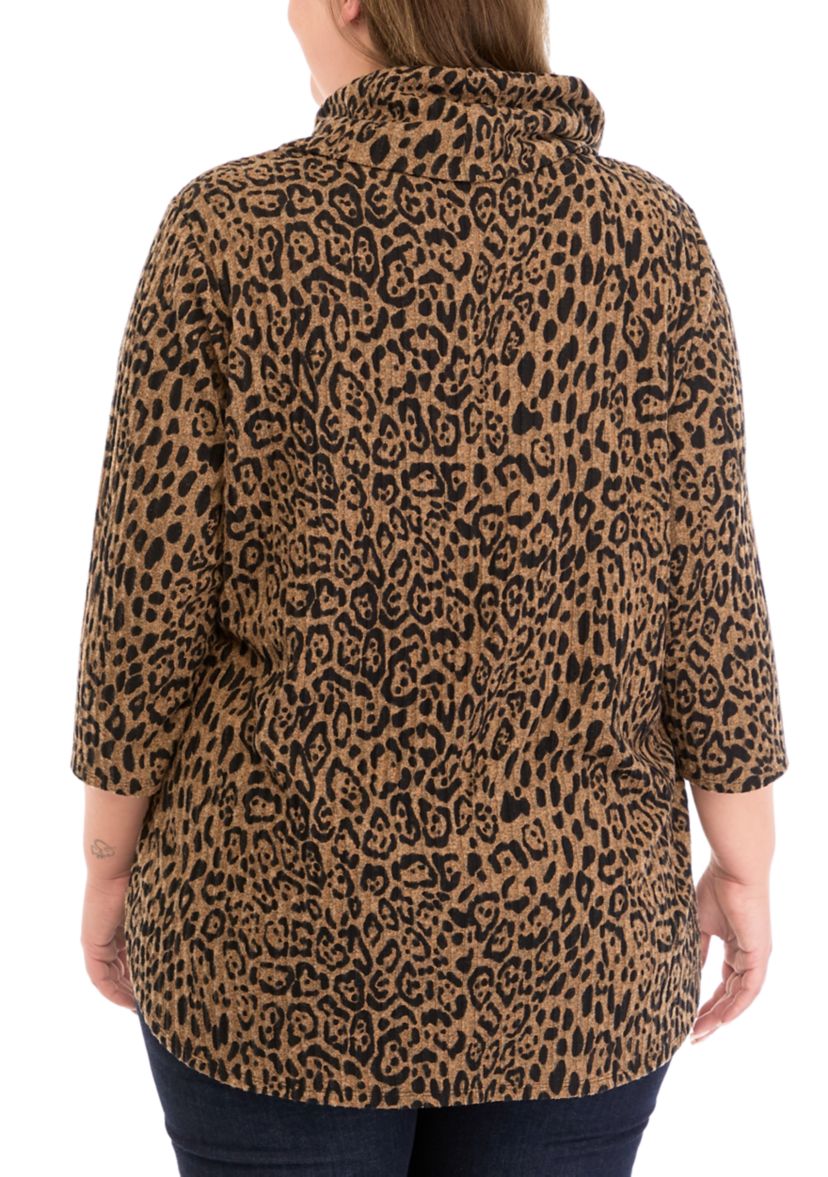 Plus Size Ribbed Knit Printed Hacci Sweater