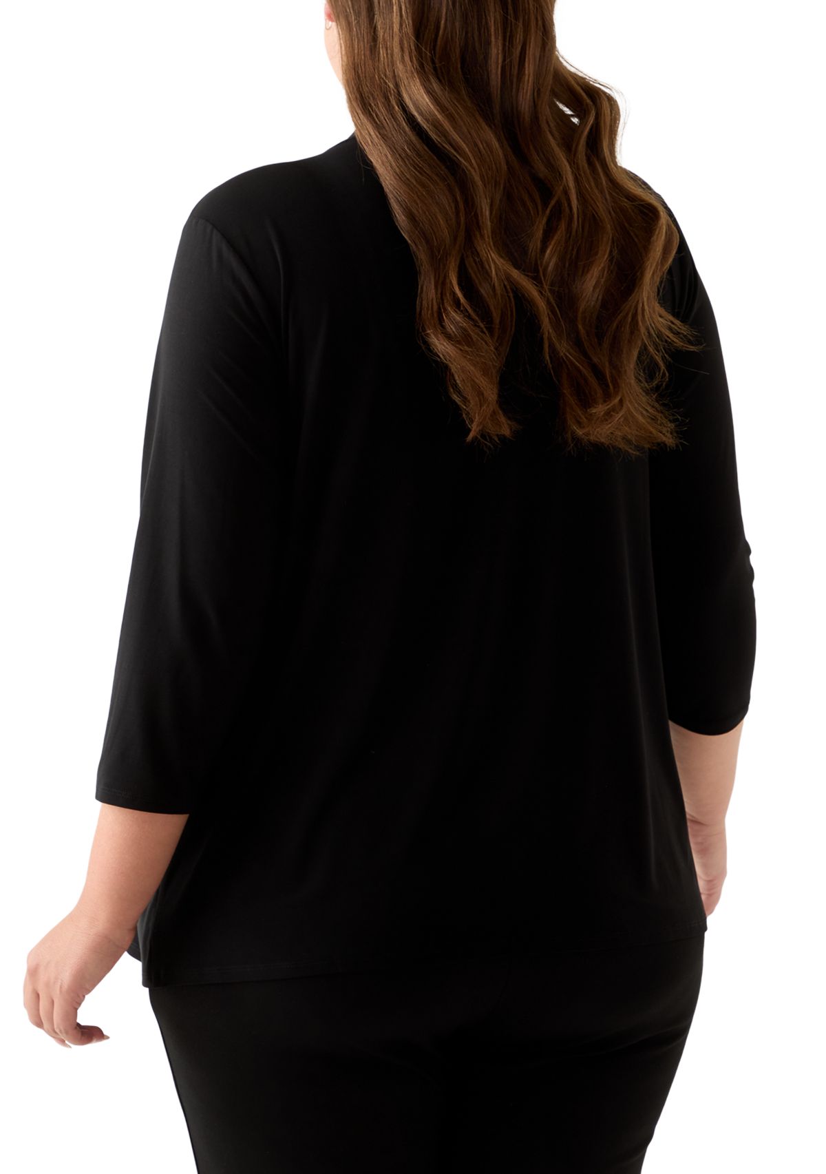 Plus Size 3/4 Sleeve Cardigan Twofer Knit Top 