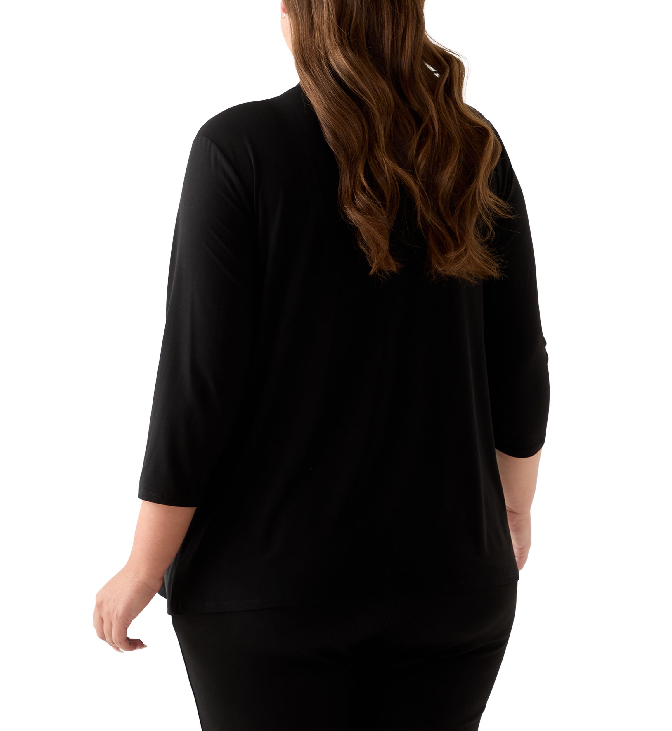 Plus Size 3/4 Sleeve Cardigan Twofer Knit Top 