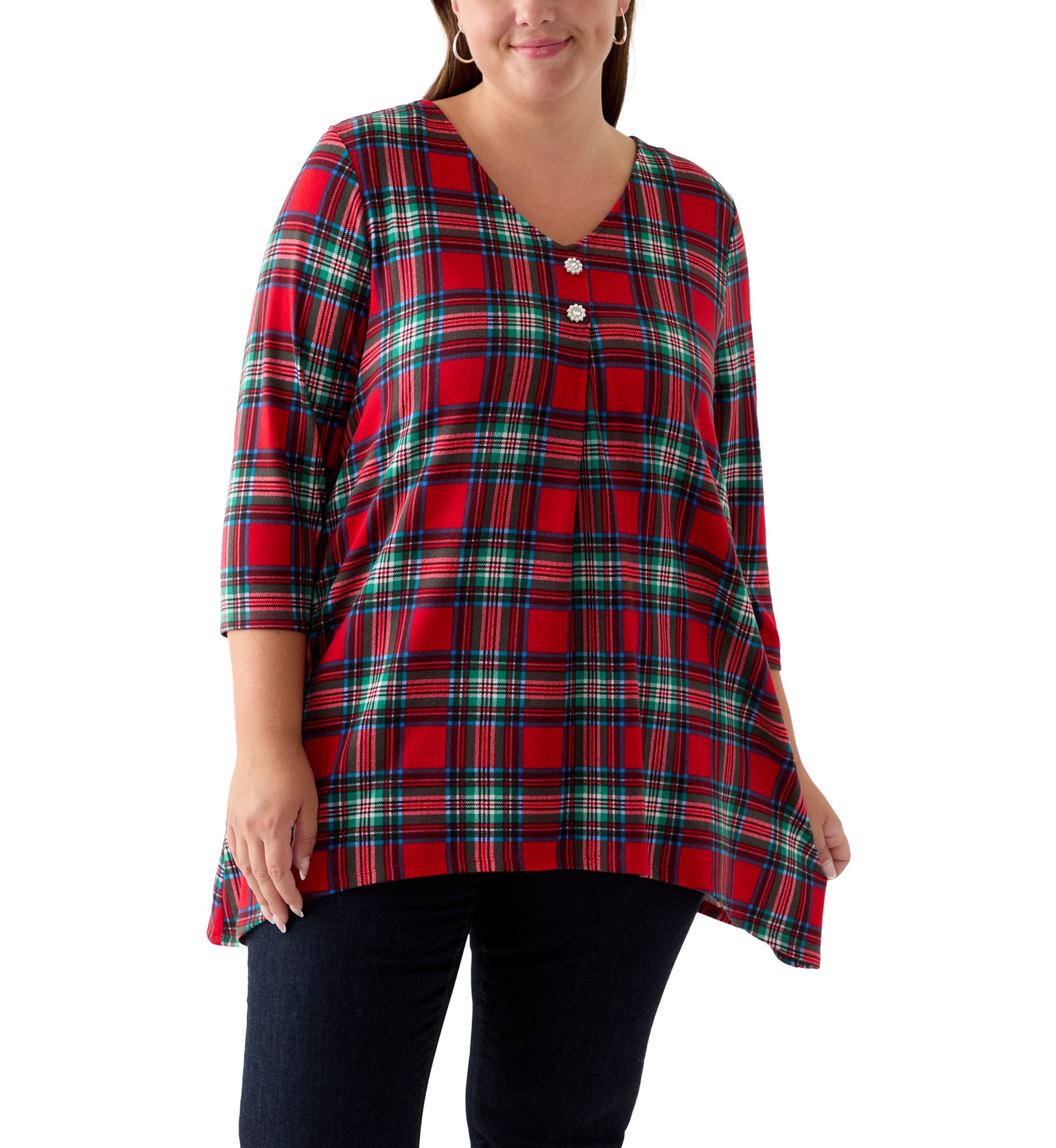 Plus Size 3/4 Sleeve Sharkbite Hacci Henley Shirt