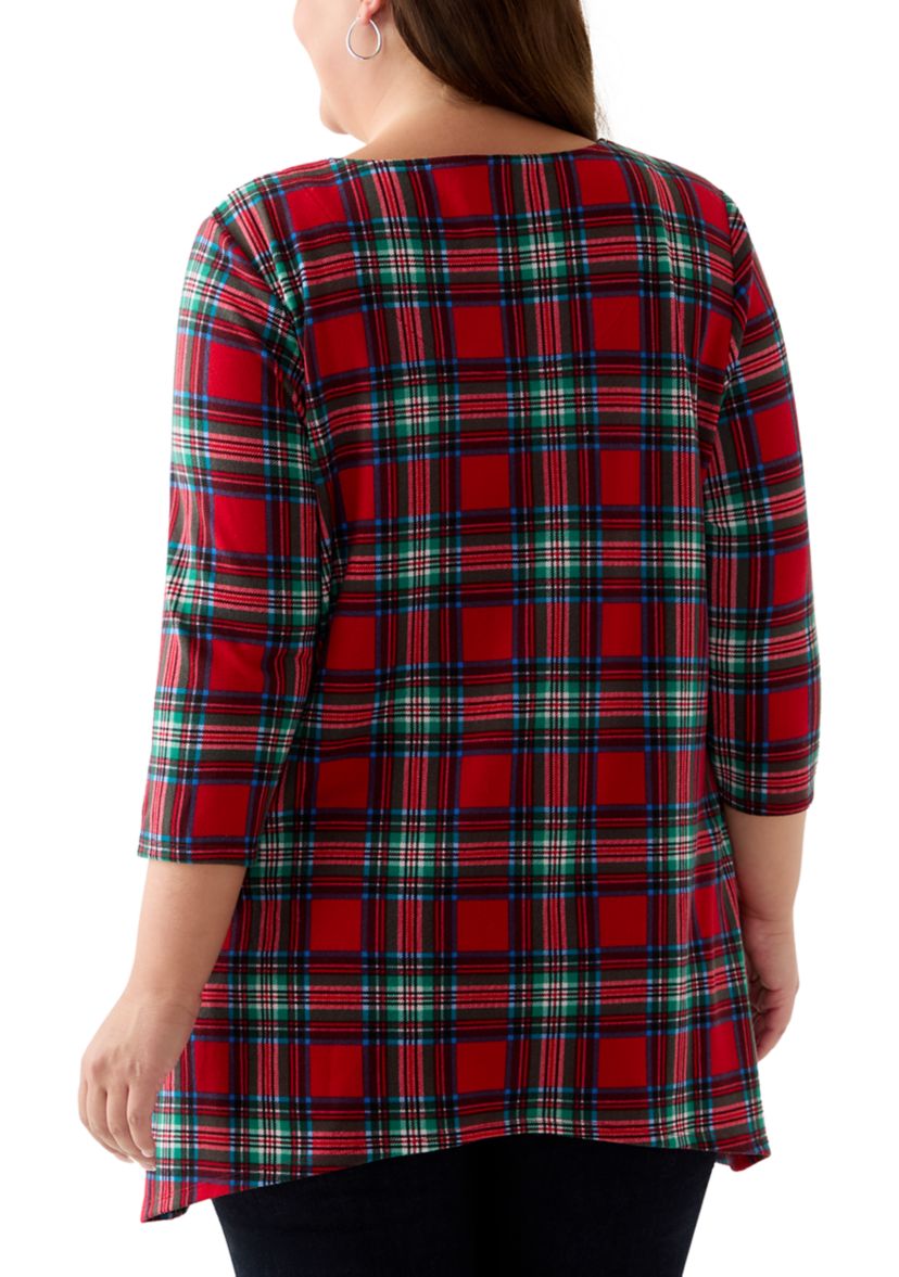 Plus Size 3/4 Sleeve Sharkbite Hacci Henley Shirt
