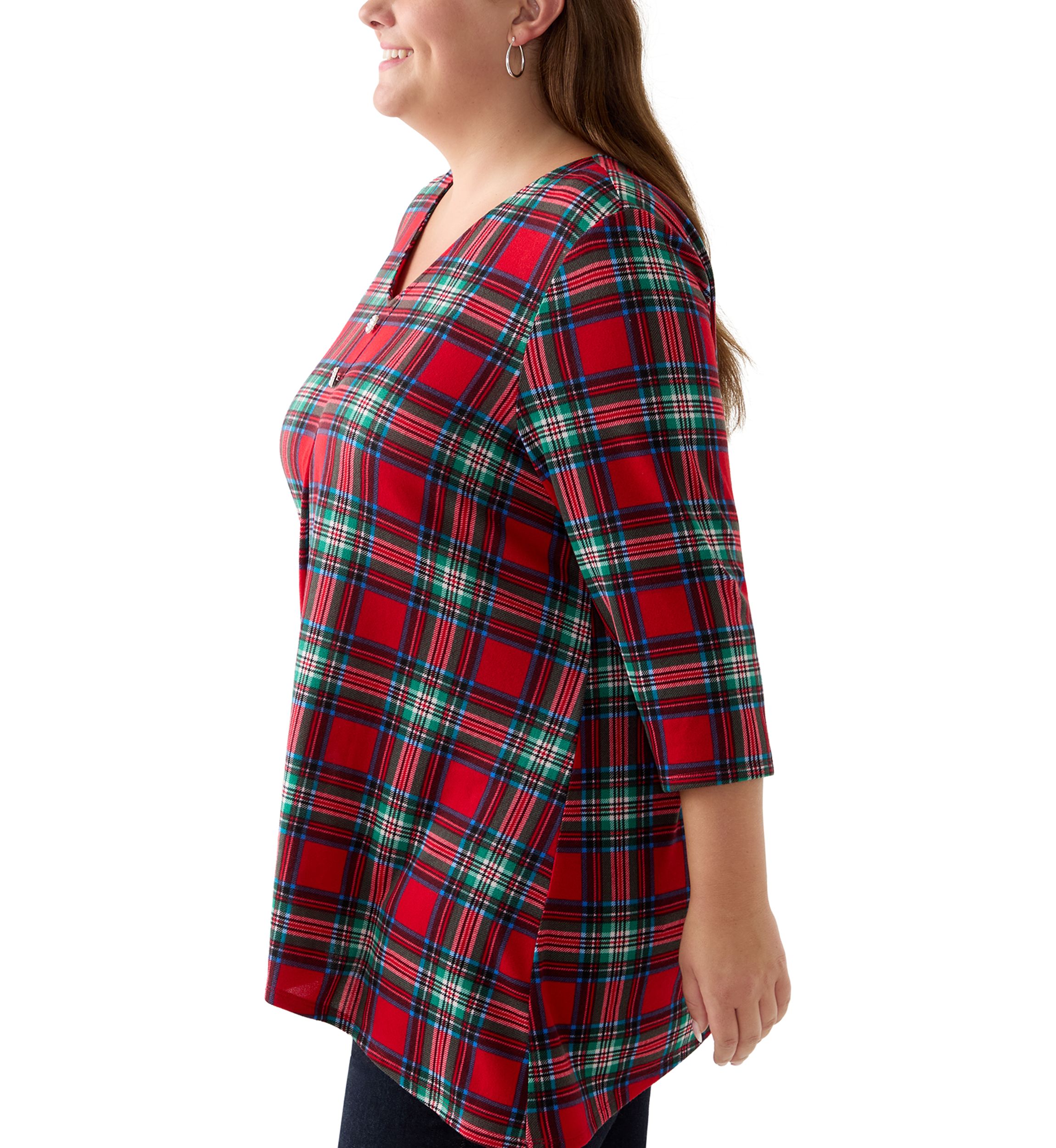 Plus Size 3/4 Sleeve Sharkbite Hacci Henley Shirt