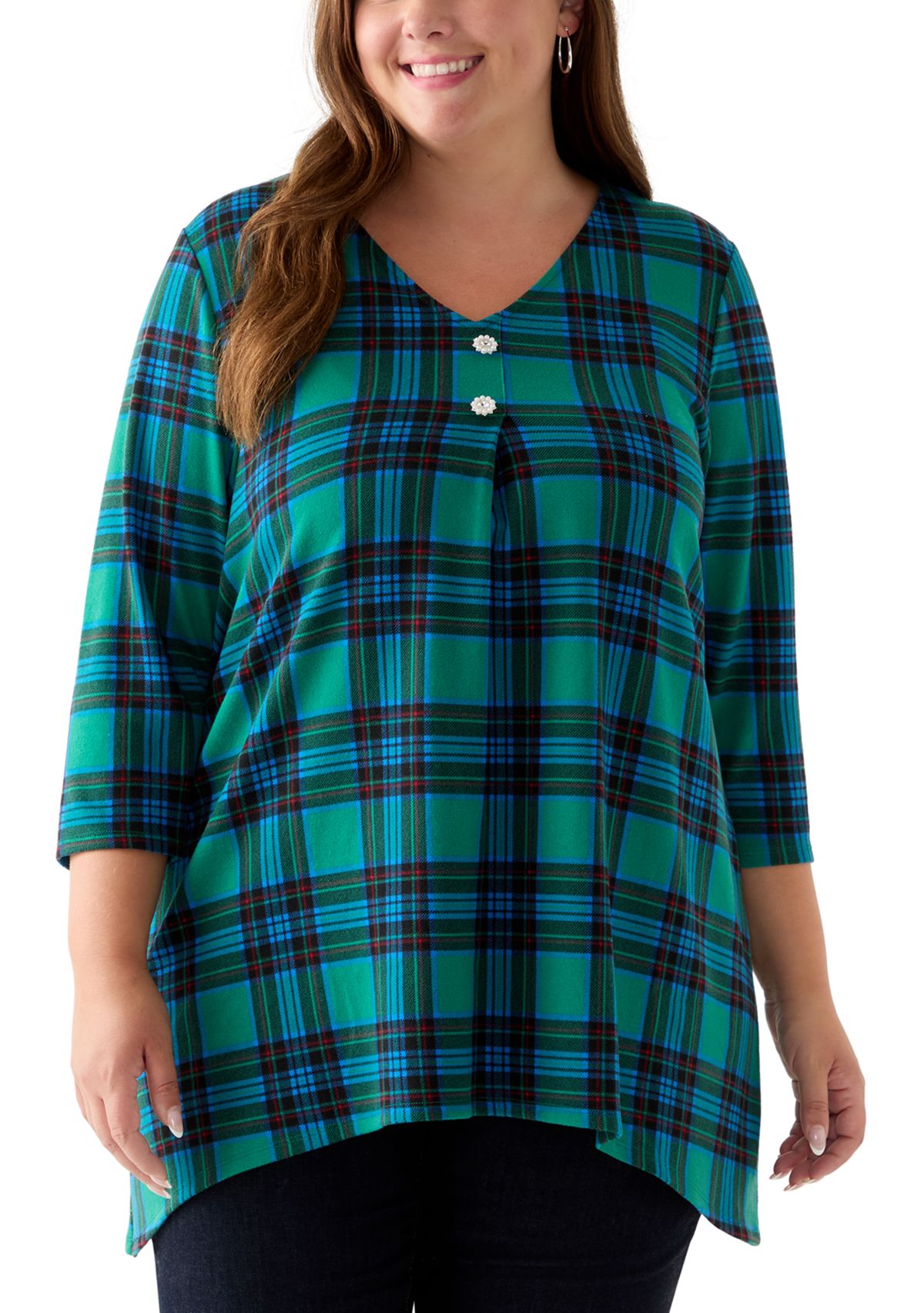 Plus Size 3/4 Sleeve Hacci Sharkbite Henley Top