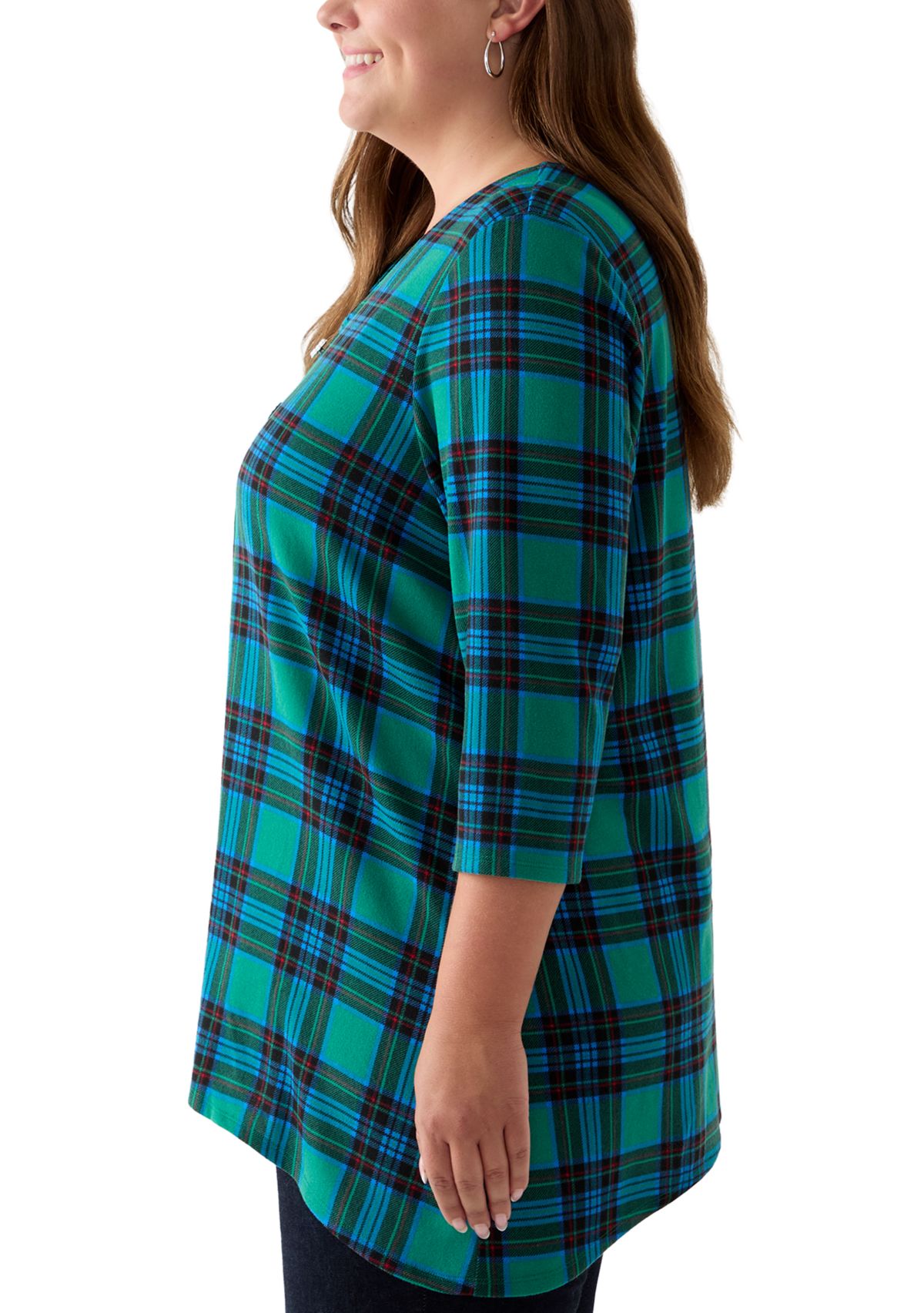 Plus Size 3/4 Sleeve Hacci Sharkbite Henley Top