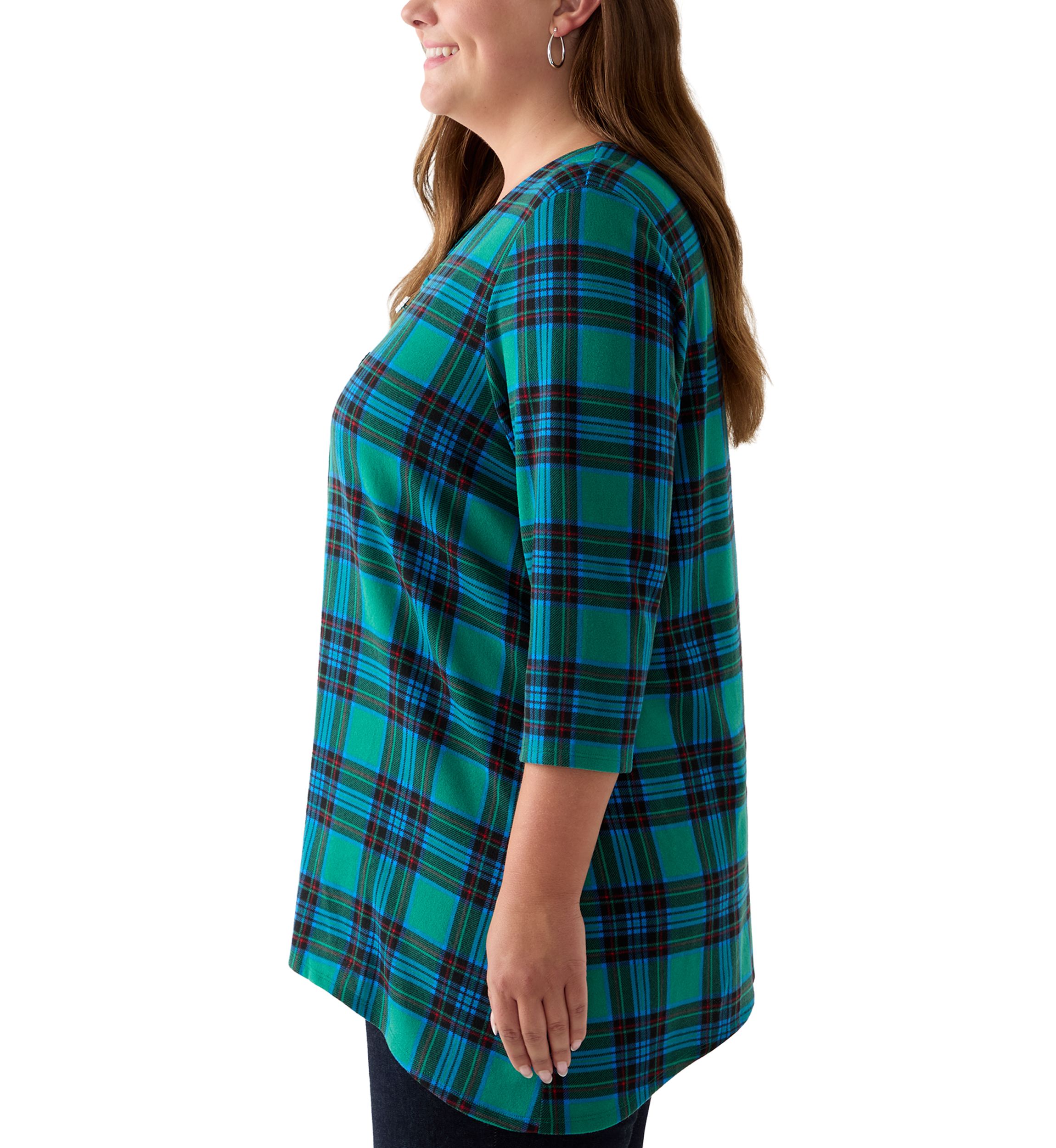 Plus Size 3/4 Sleeve Hacci Sharkbite Henley Top