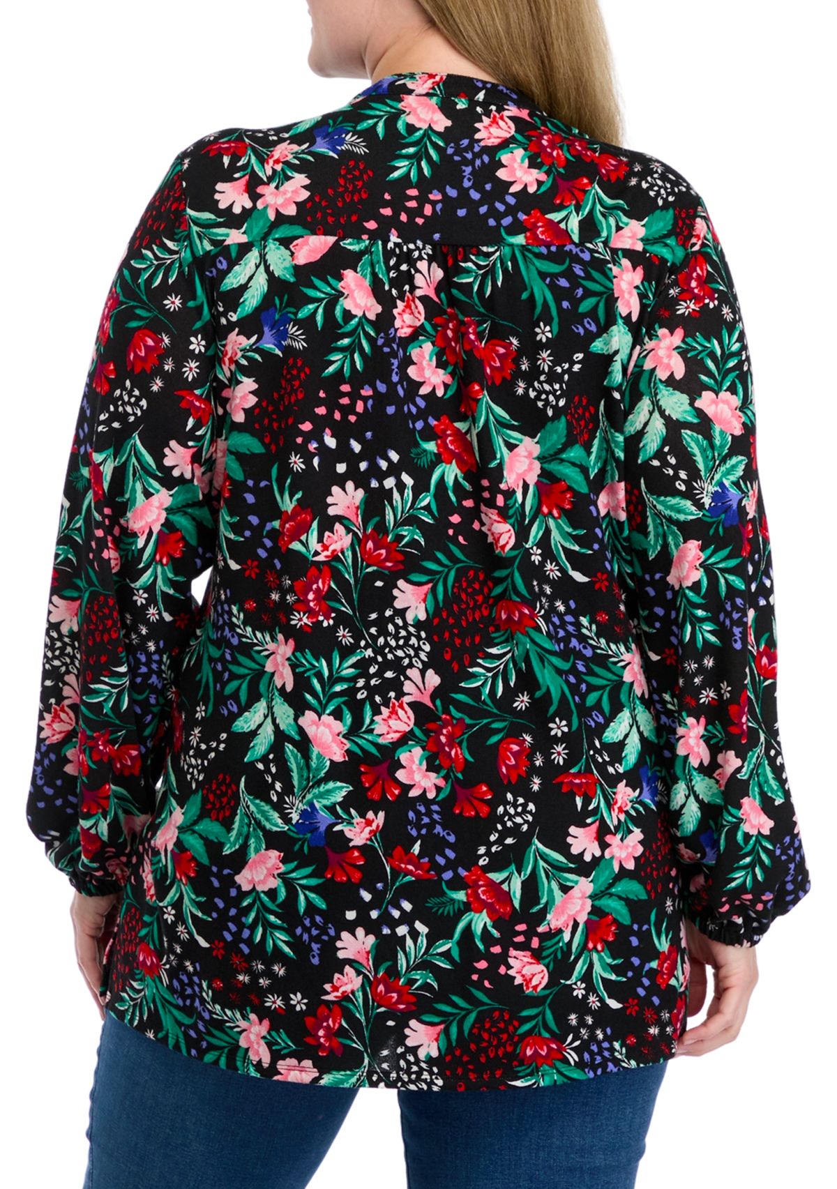 Plus Size Long Sleeve Printed Hacci Knit Top 