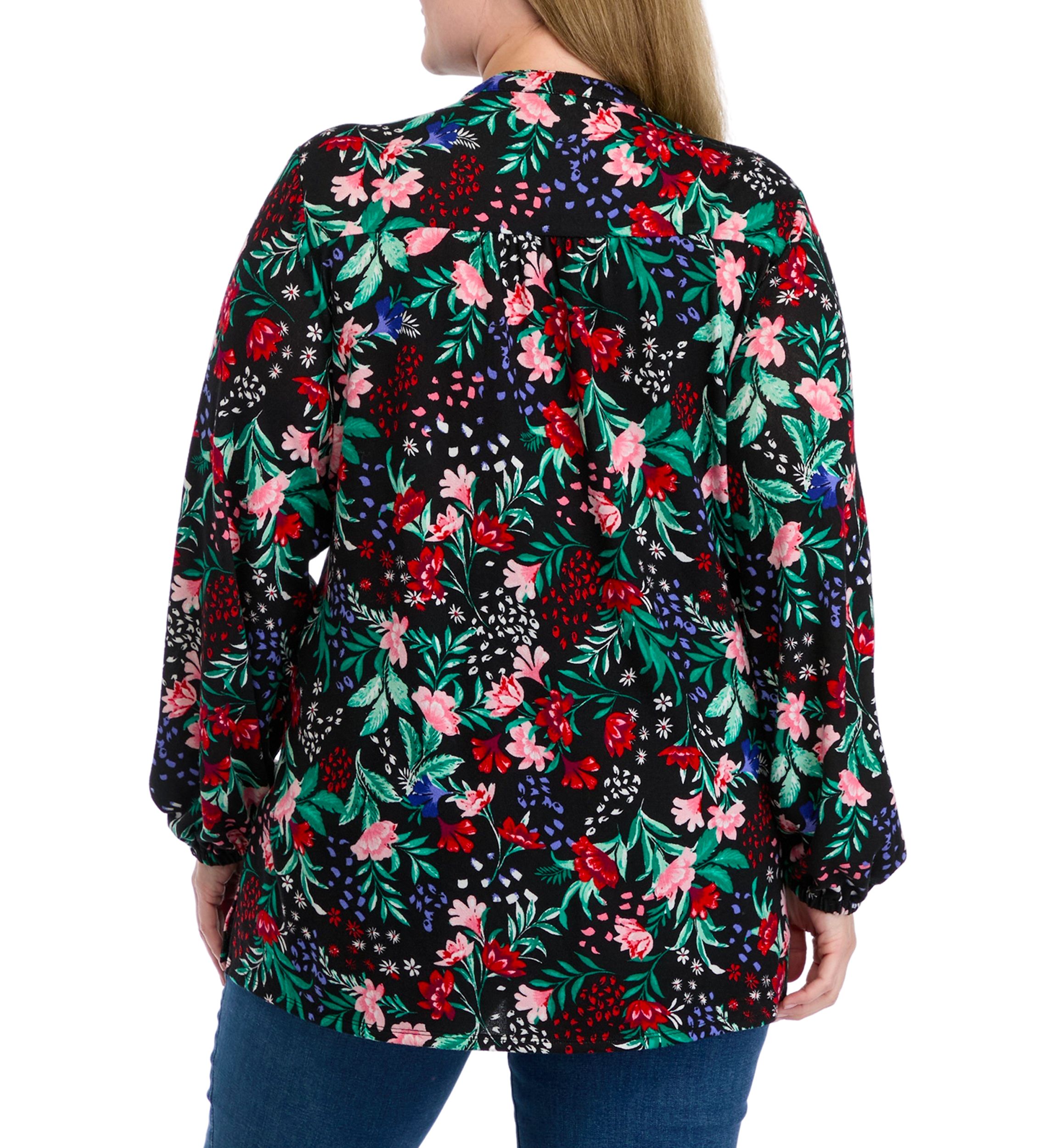 Plus Size Long Sleeve Printed Hacci Knit Top 