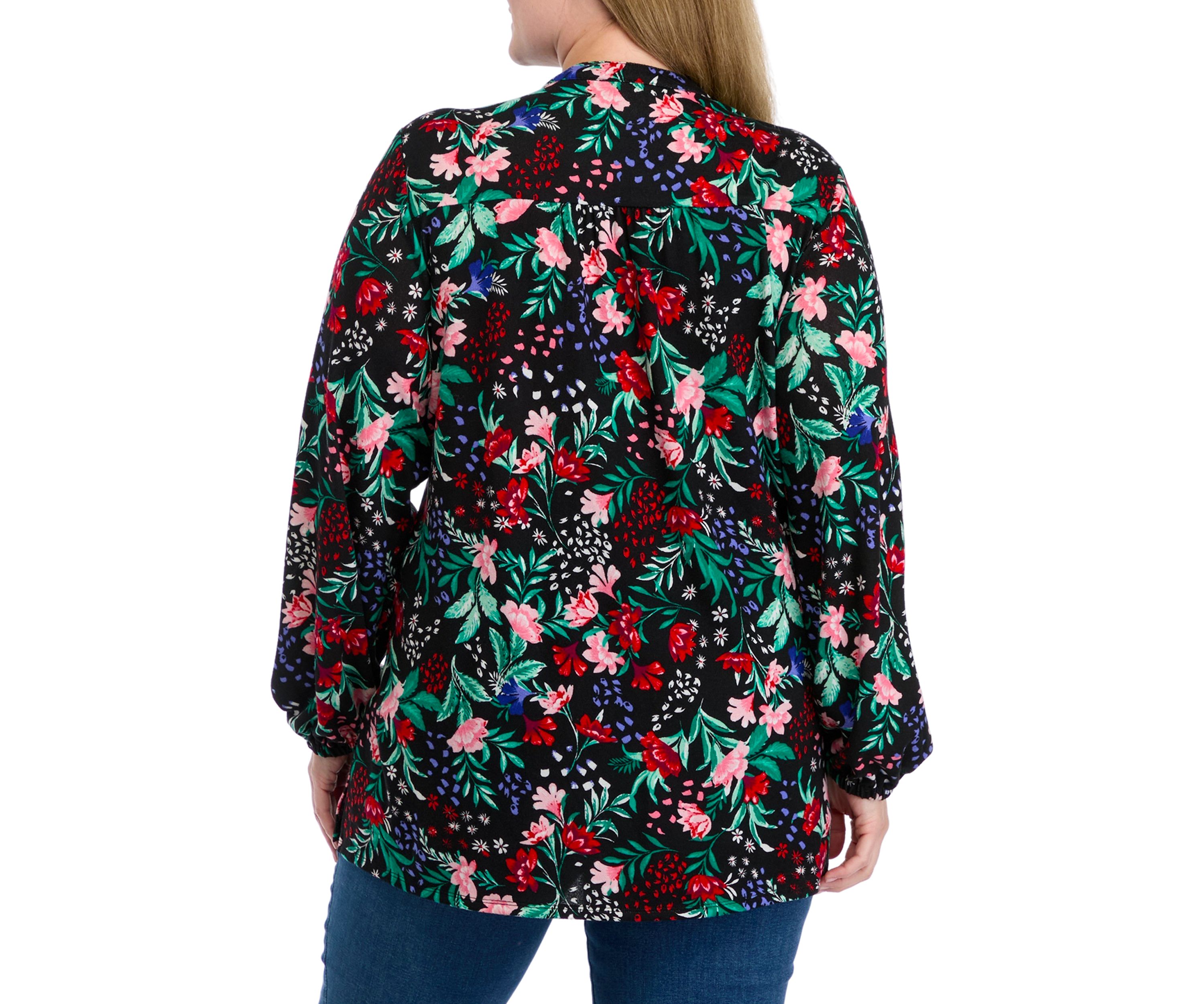 Plus Size Long Sleeve Printed Hacci Knit Top 