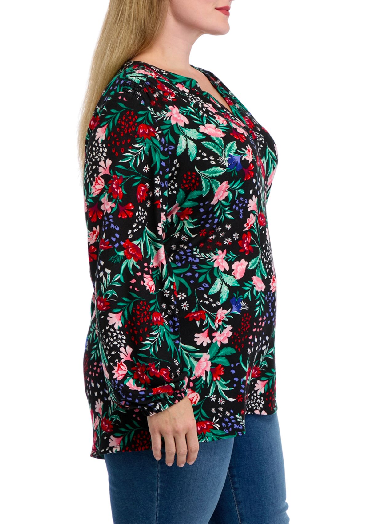 Plus Size Long Sleeve Printed Hacci Knit Top 