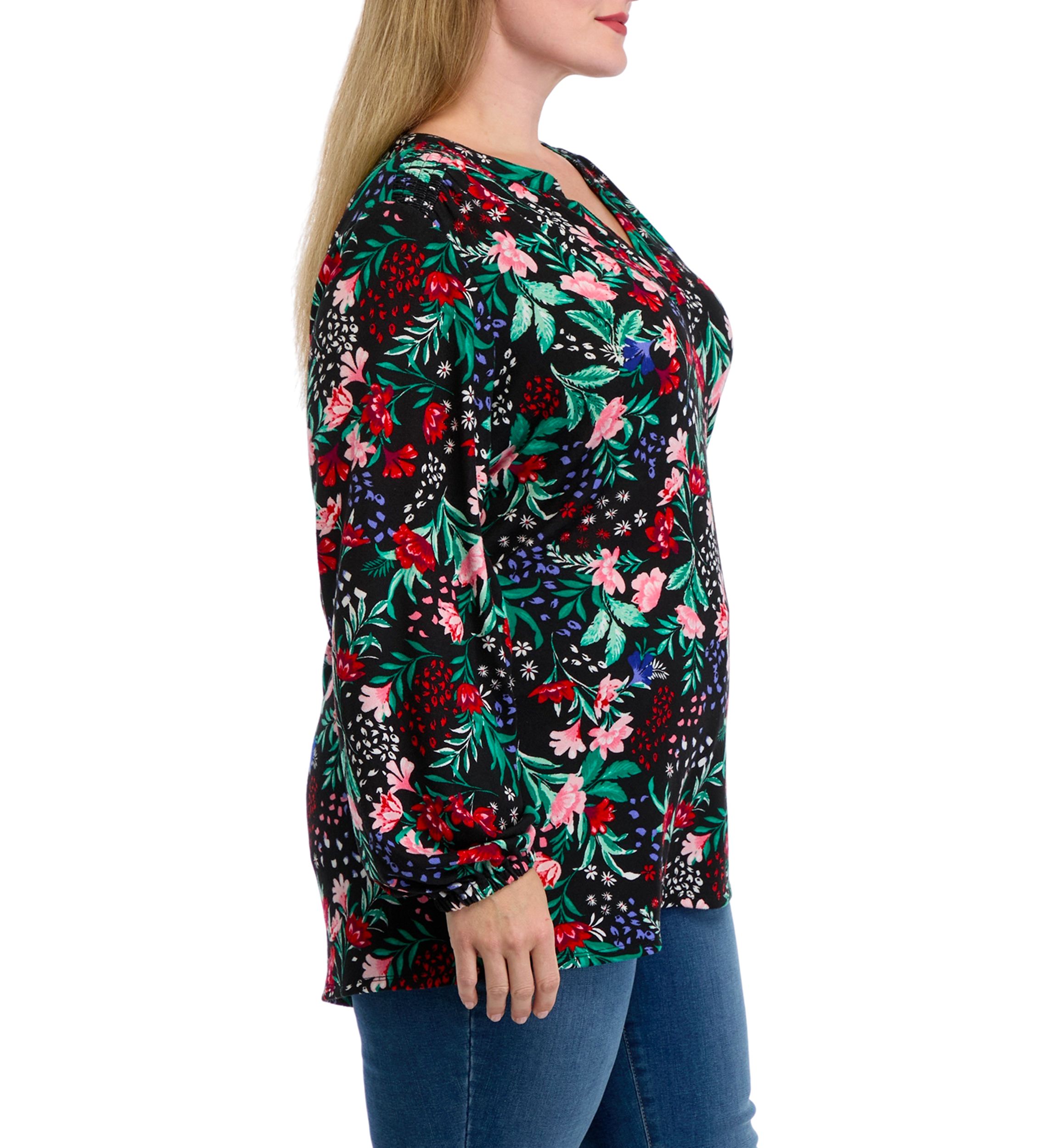 Plus Size Long Sleeve Printed Hacci Knit Top 