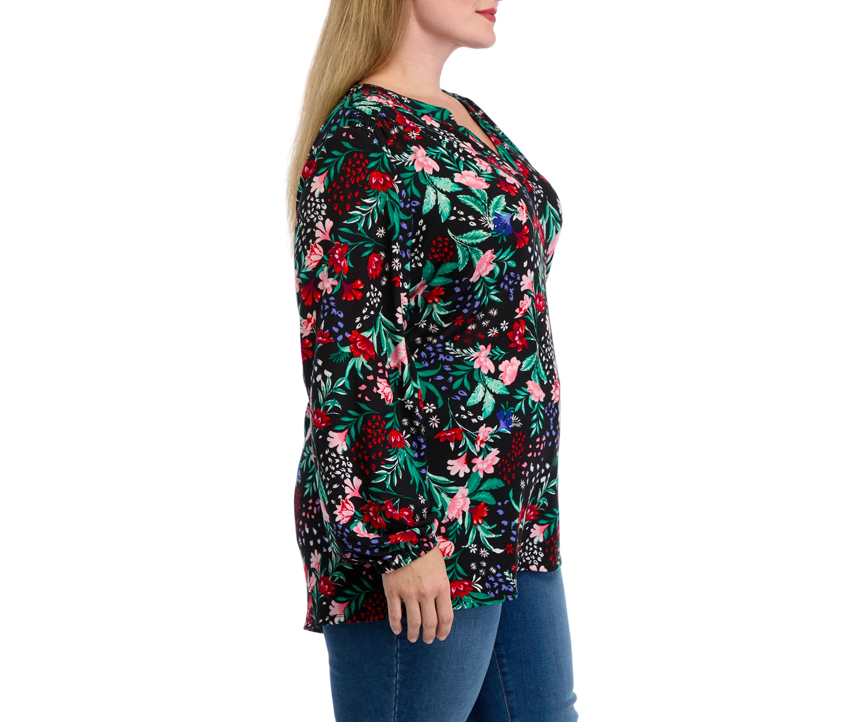 Plus Size Long Sleeve Printed Hacci Knit Top 