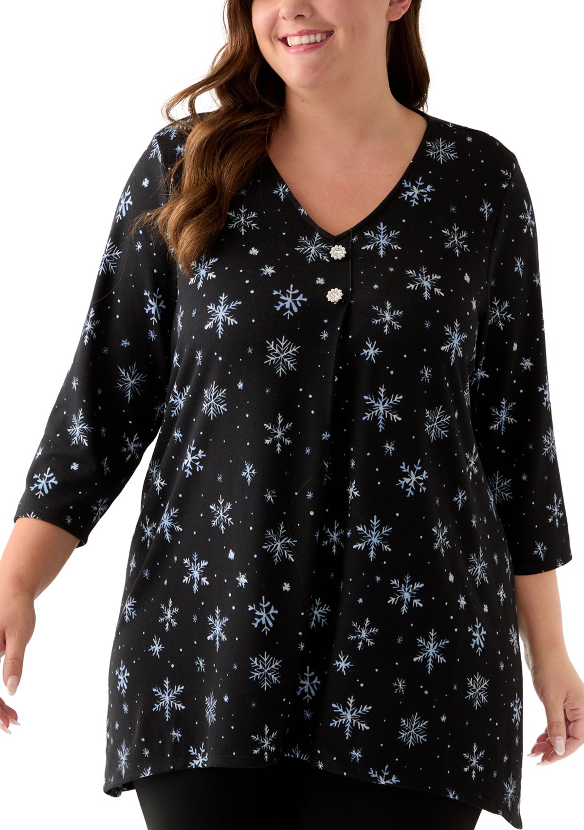 Plus Size 3/4 Sleeve Hacci Sharkbite Henley Top