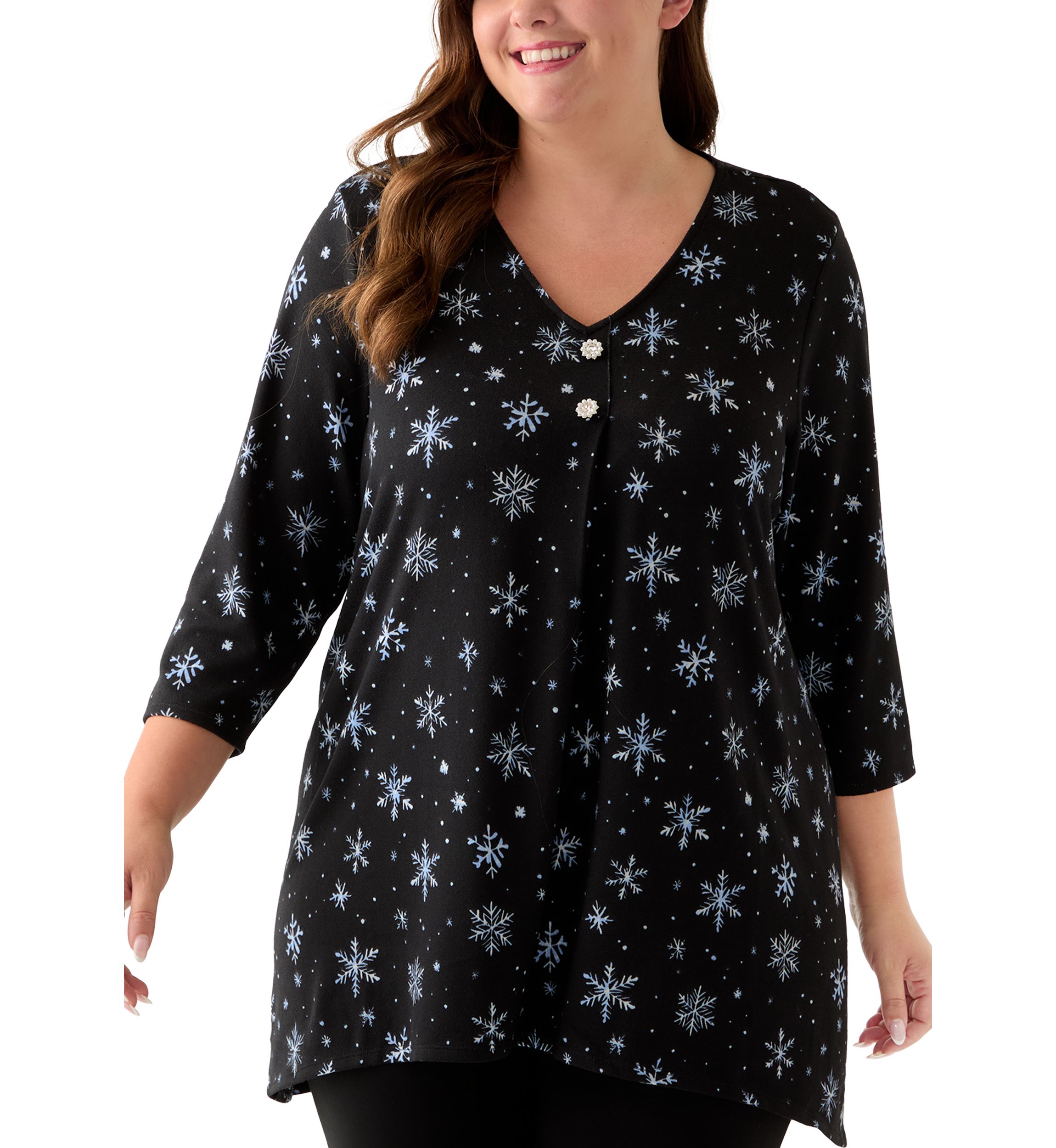 Plus Size 3/4 Sleeve Hacci Sharkbite Henley Top