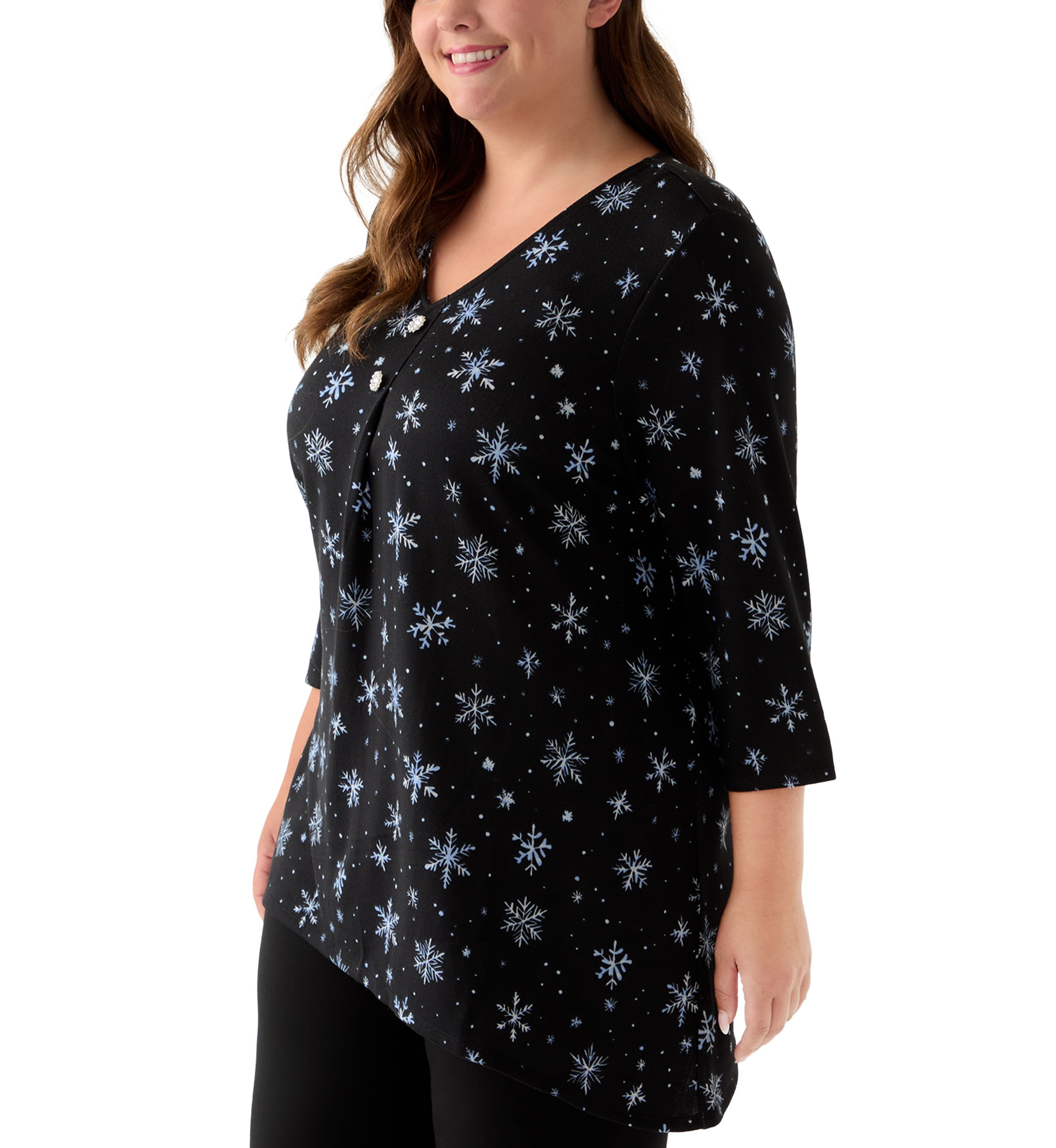 Plus Size 3/4 Sleeve Hacci Sharkbite Henley Top
