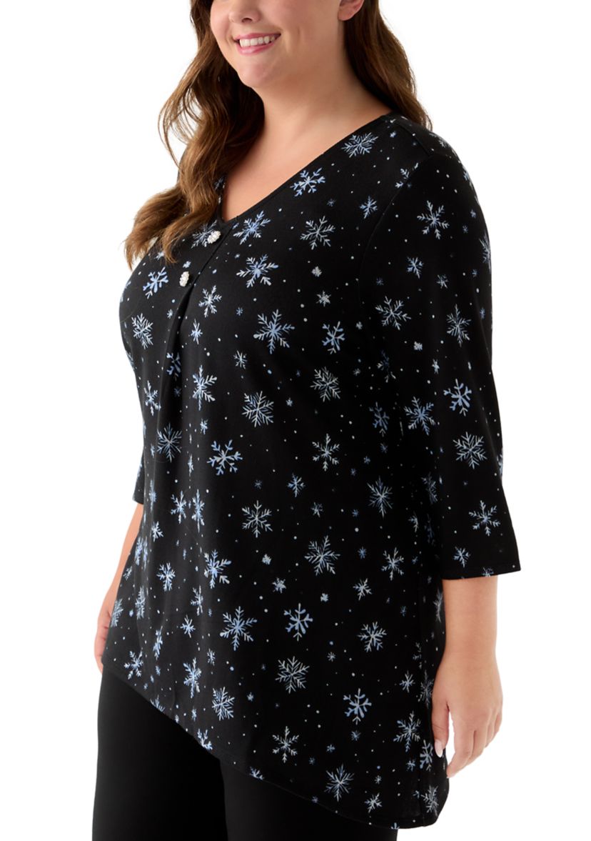 Plus Size 3/4 Sleeve Hacci Sharkbite Henley Top