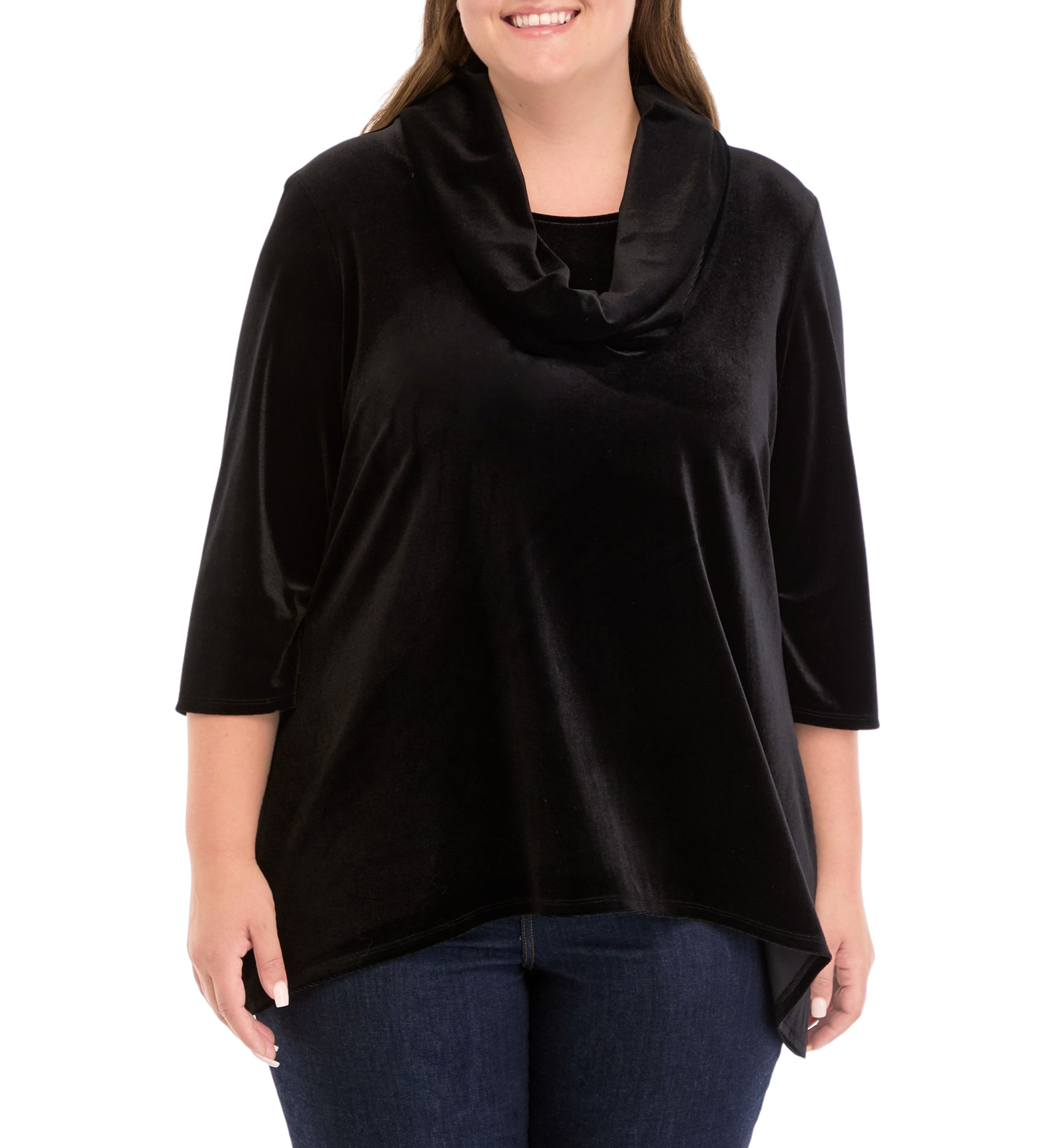Plus Size Velvet Shark Bite Hem Shirt 