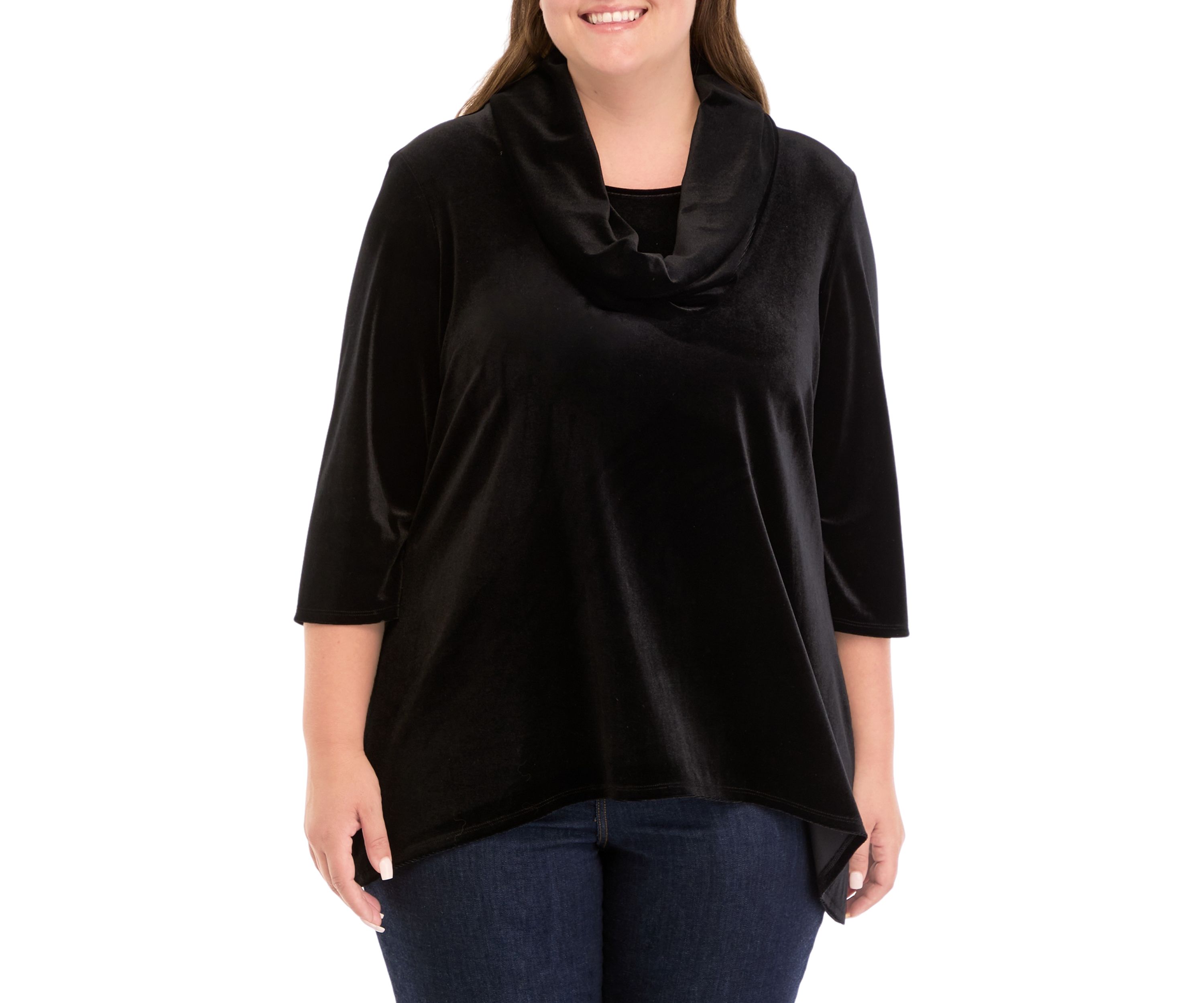 Plus Size Velvet Shark Bite Hem Shirt 