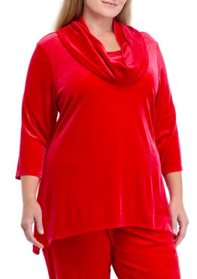 Kim Rogers Women's Plus Size Velvet Shark Bite Hem Shirt, 3X