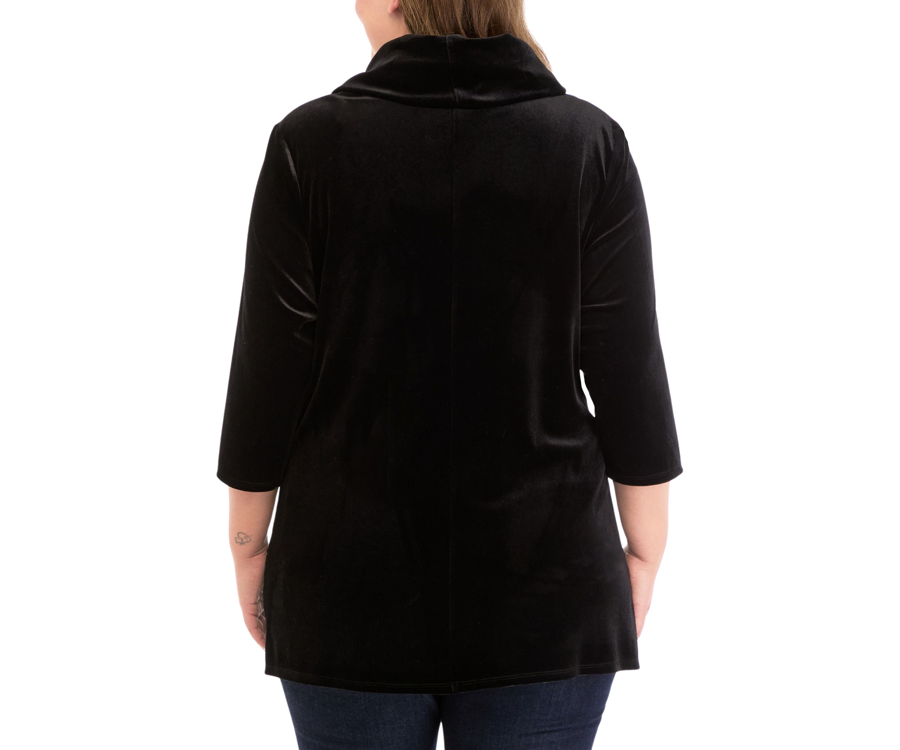 Plus Size Velvet Shark Bite Hem Shirt 