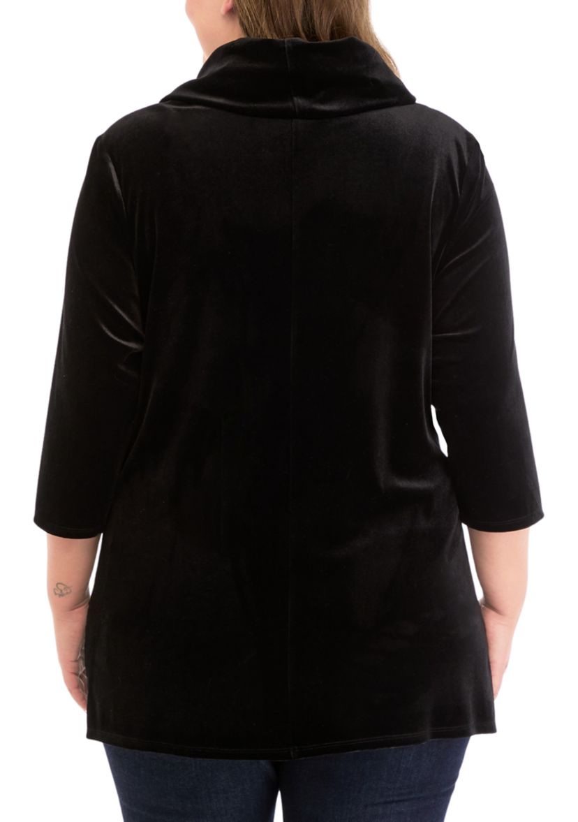Plus Size Velvet Shark Bite Hem Shirt 