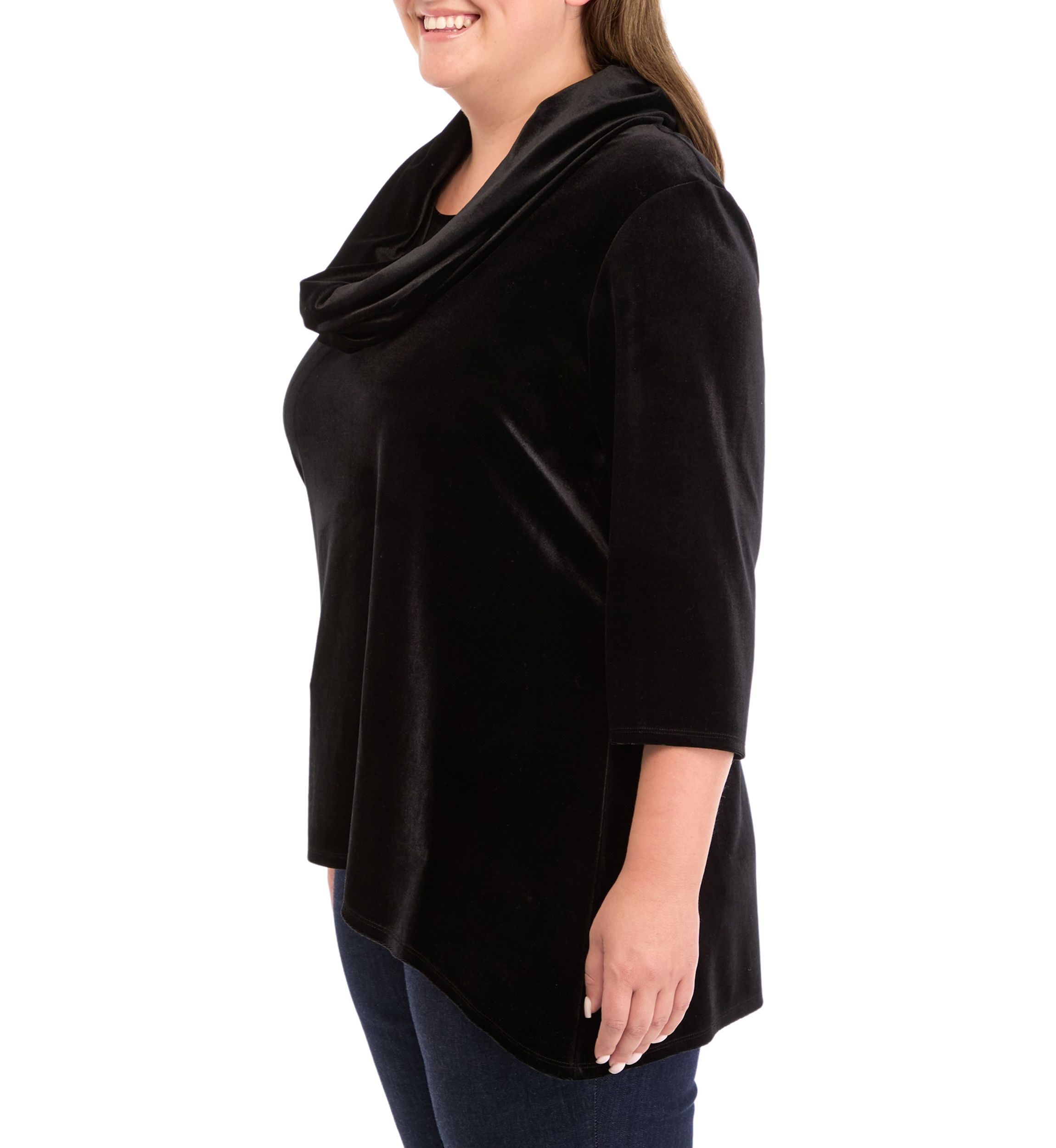 Plus Size Velvet Shark Bite Hem Shirt 