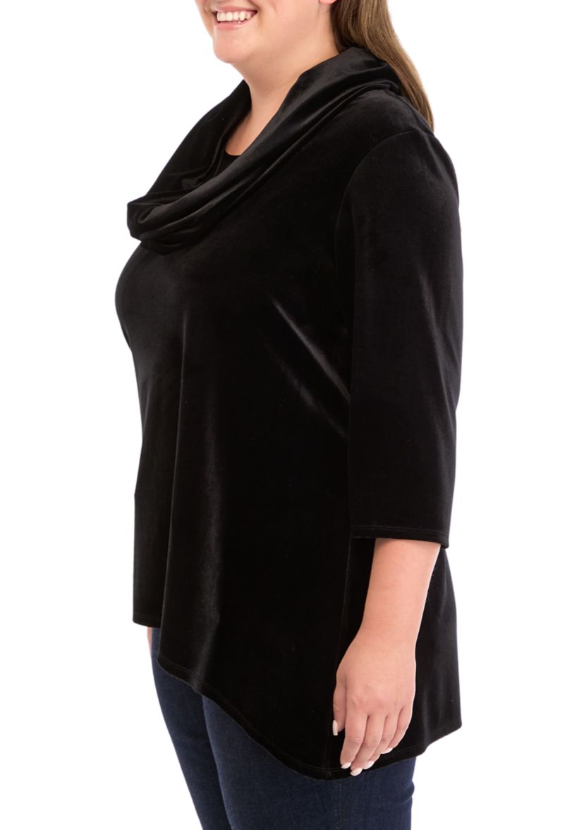 Plus Size Velvet Shark Bite Hem Shirt 
