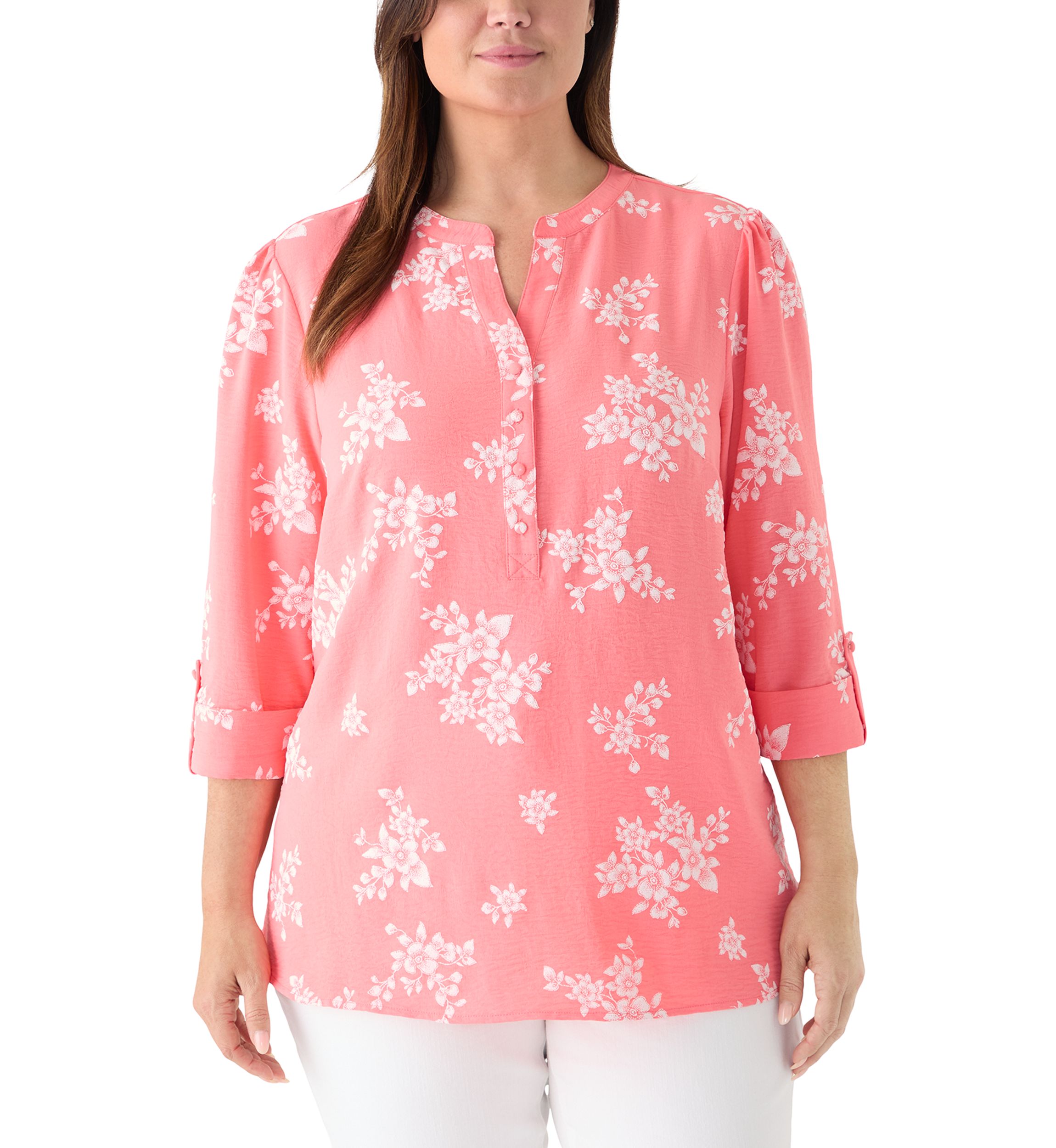 Haut Kim Rogers Taille Plus 1X - Blouse Stretch Rose Tropicale - Neuf Avec étiquettes (NWT)