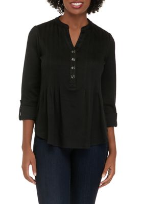 Kim Rogers® Petite 3/4 Sleeve Henley Hacci Top | belk