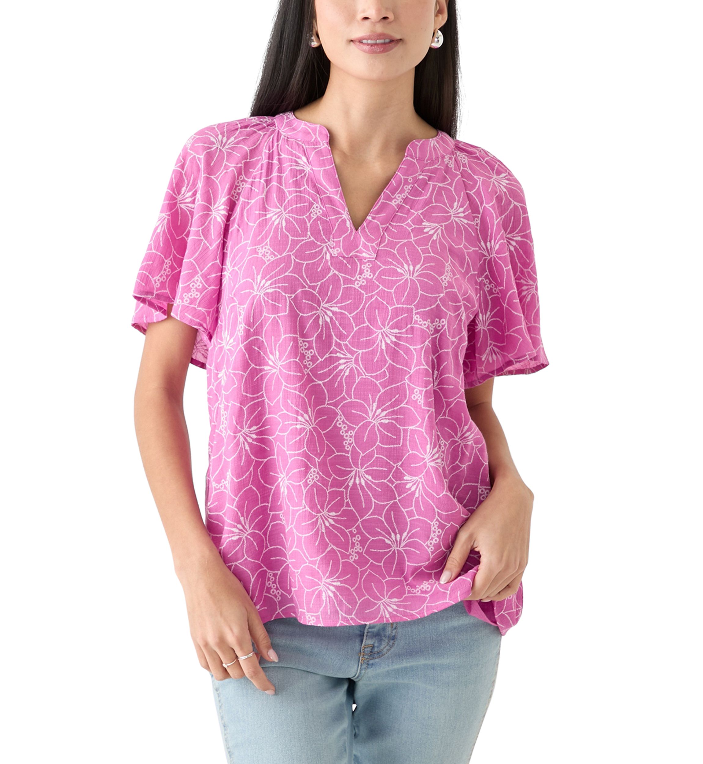 Petite Short Sleeve Printed Woven Top