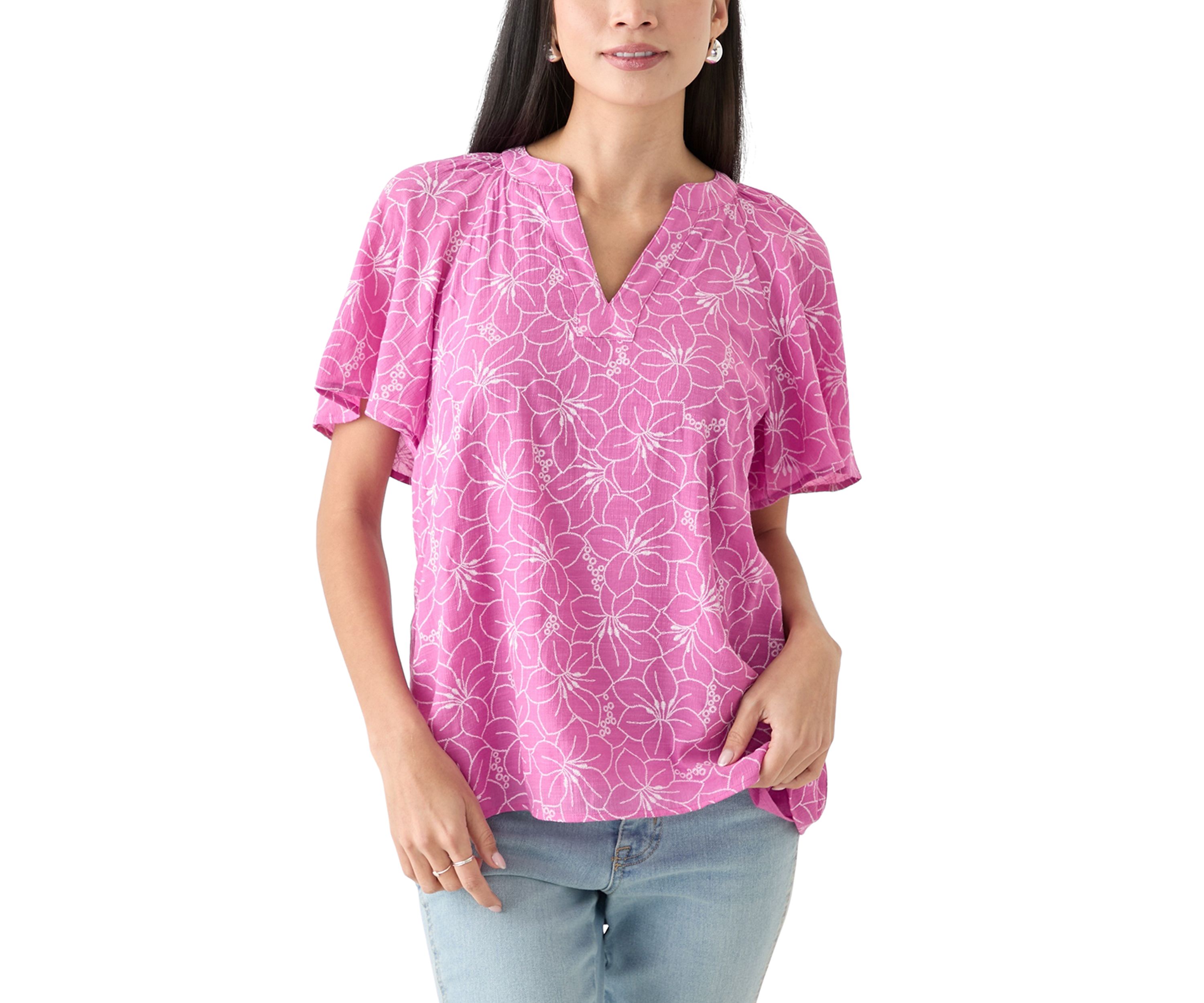 Petite Short Sleeve Printed Woven Top