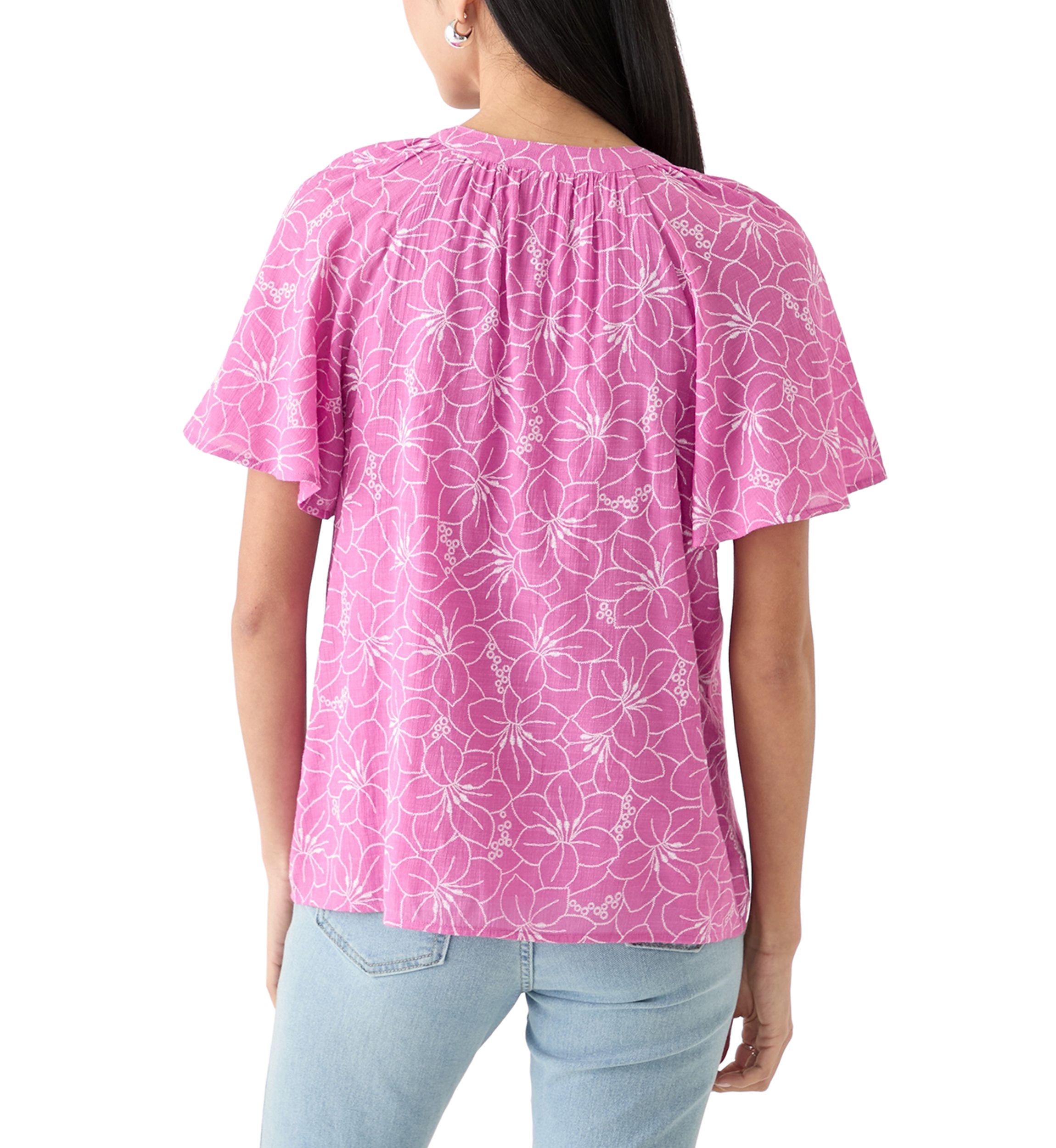 Petite Short Sleeve Printed Woven Top