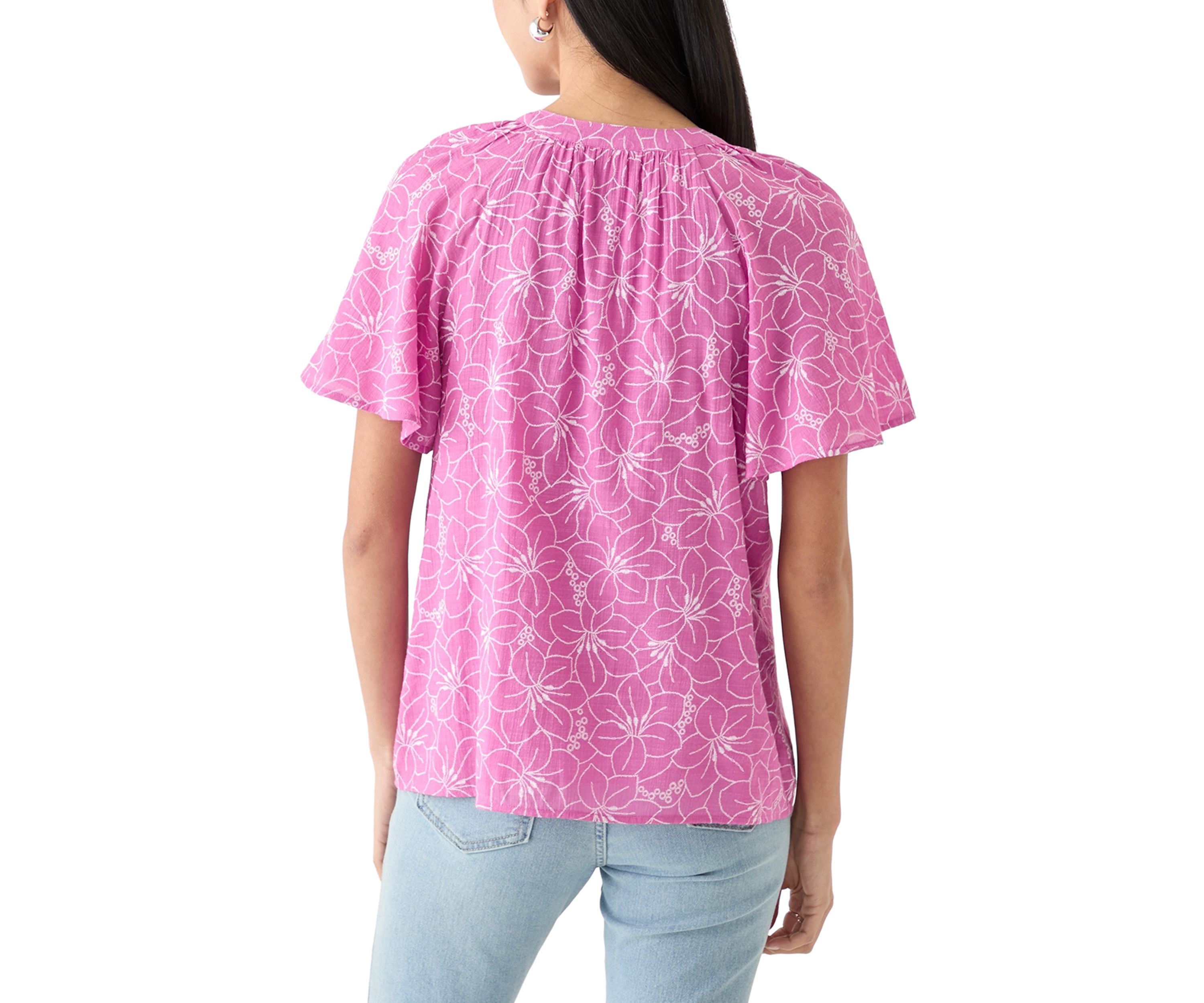 Petite Short Sleeve Printed Woven Top