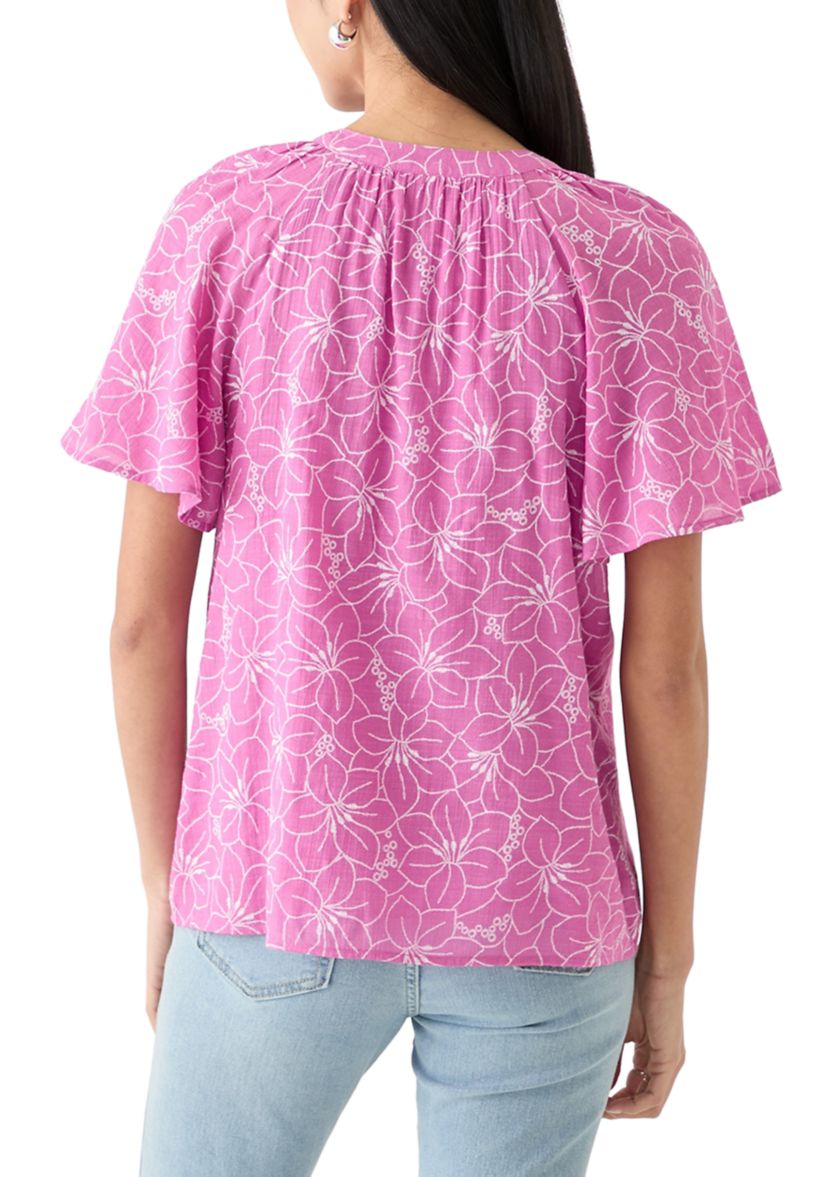 Petite Short Sleeve Printed Woven Top