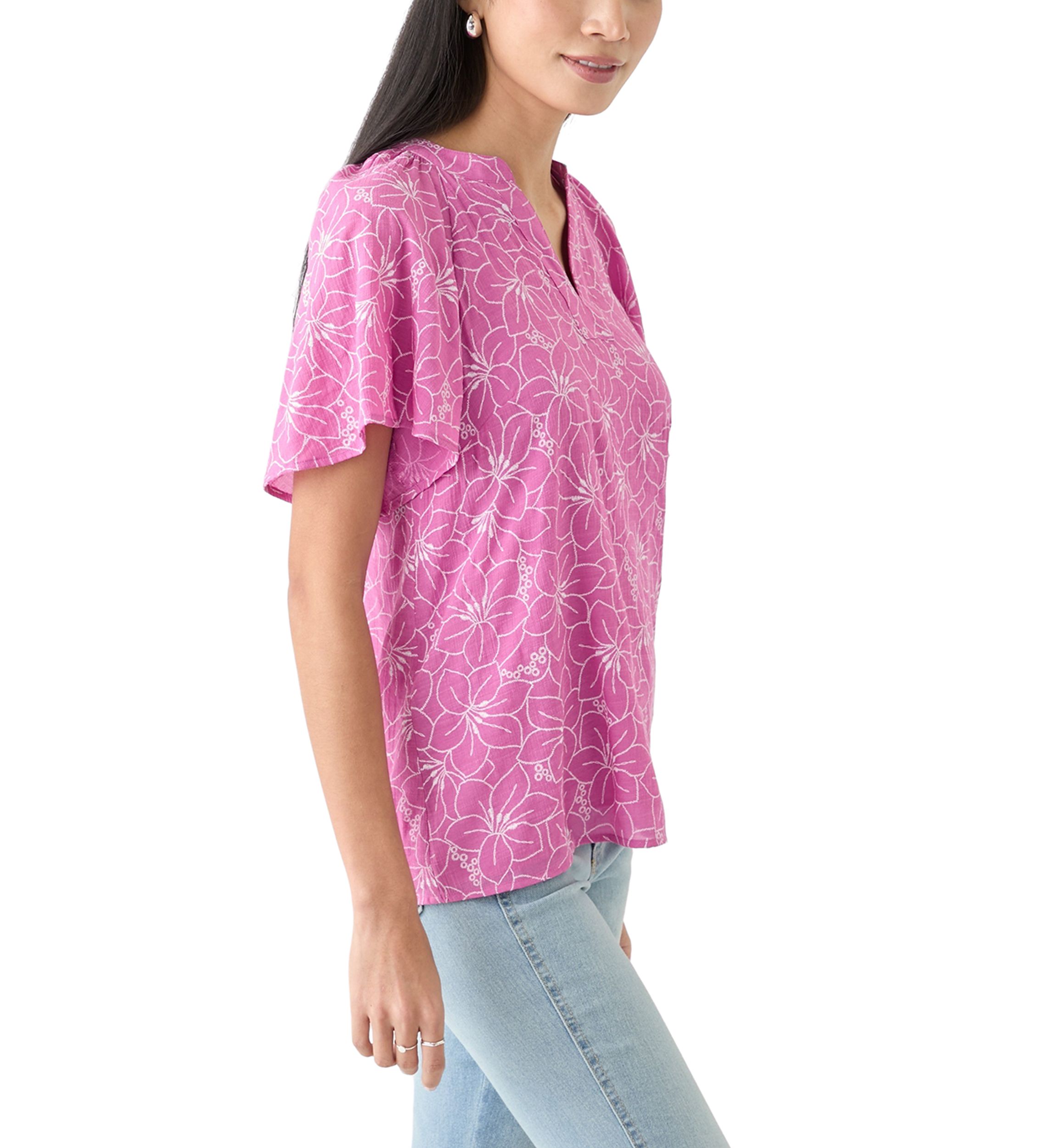 Petite Short Sleeve Printed Woven Top