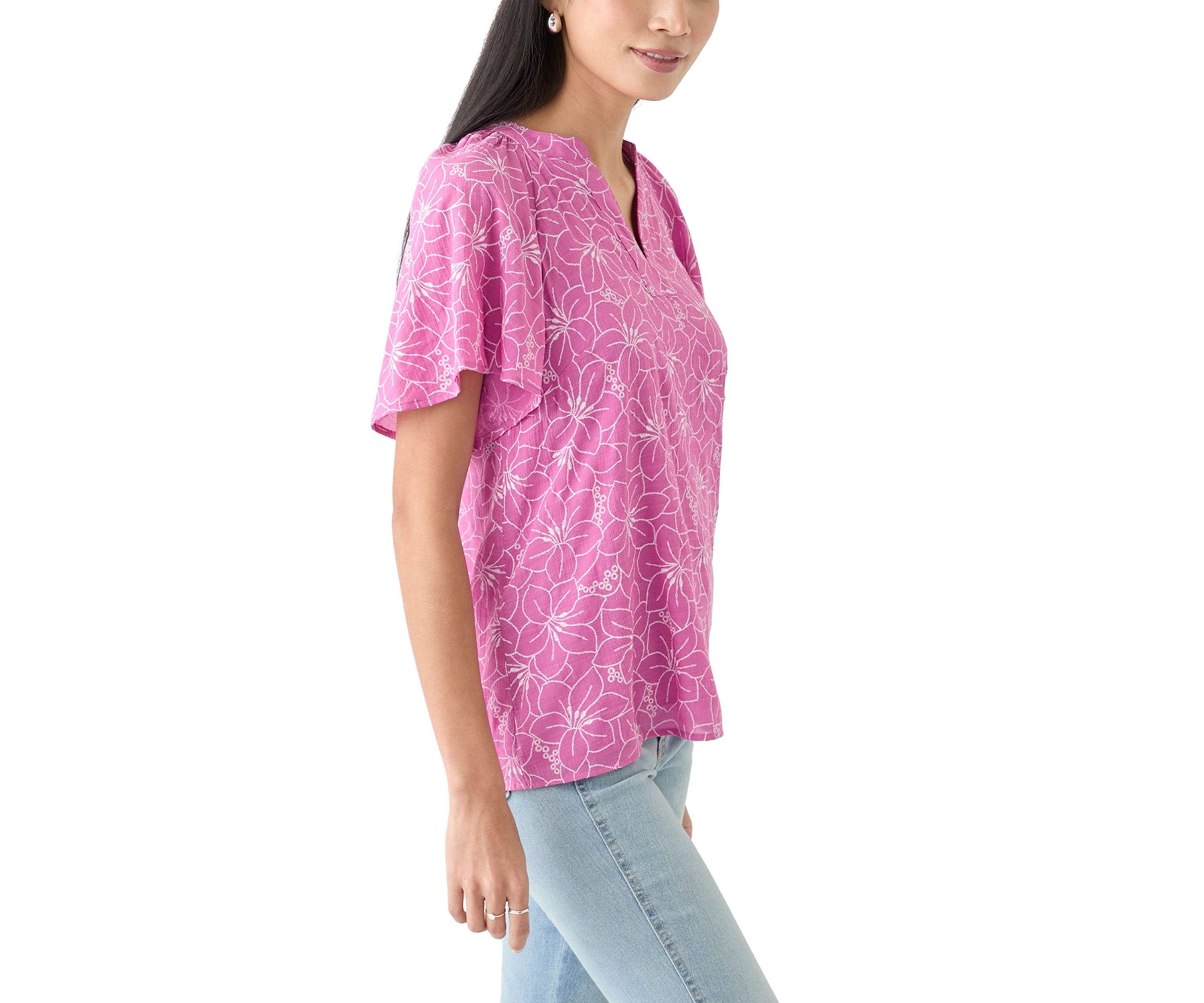 Petite Short Sleeve Printed Woven Top