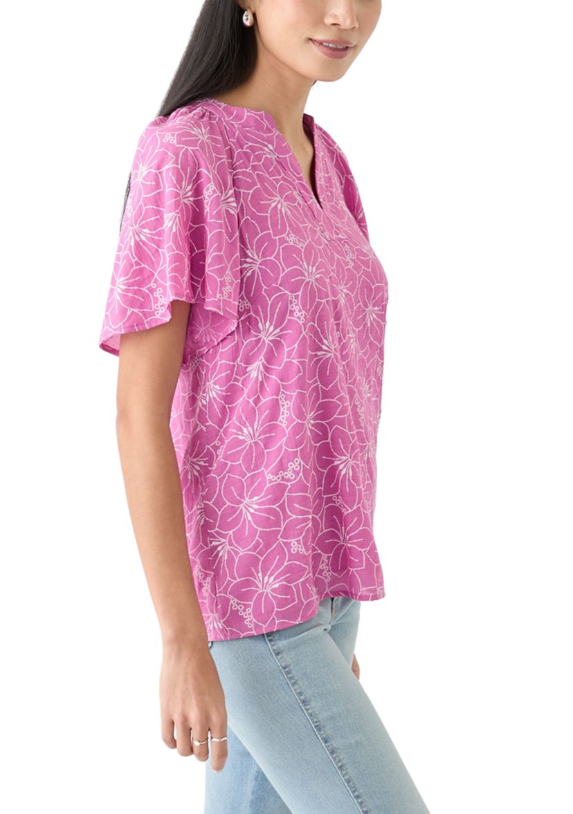 Petite Short Sleeve Printed Woven Top